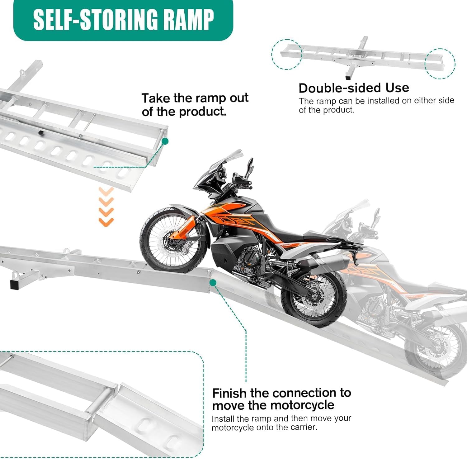 Heavy Duty 500LBS Motorcycle Hitch Carrier - Lightweight Aluminum Dirt Bike Rack with 6FT Loading Ramp & Safety Lock - Fits 2