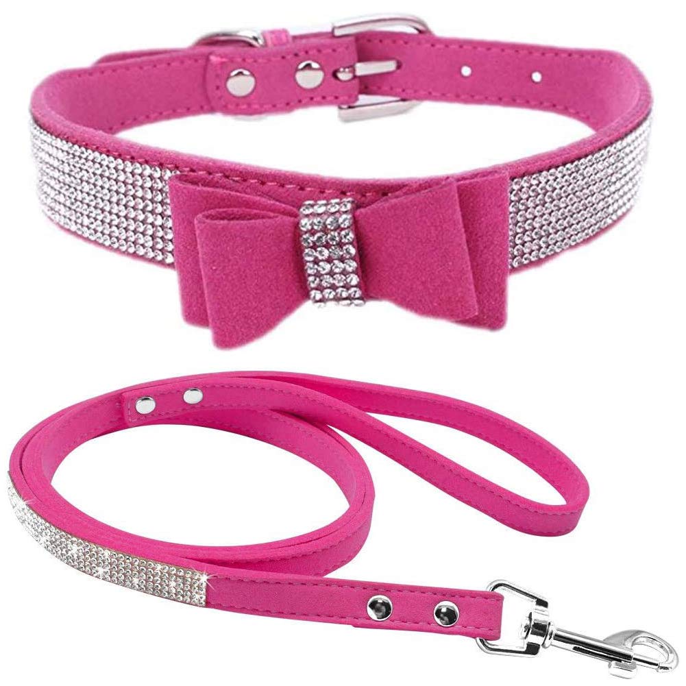 Sparkling Rhinestone Dog Collar & Leash Set - Crystal Diamond Pet Collar for Small & Medium Dogs - Cute Dazzling Cat & Dog Accessories - Perfect for Parties, Weddings & Special Occasions