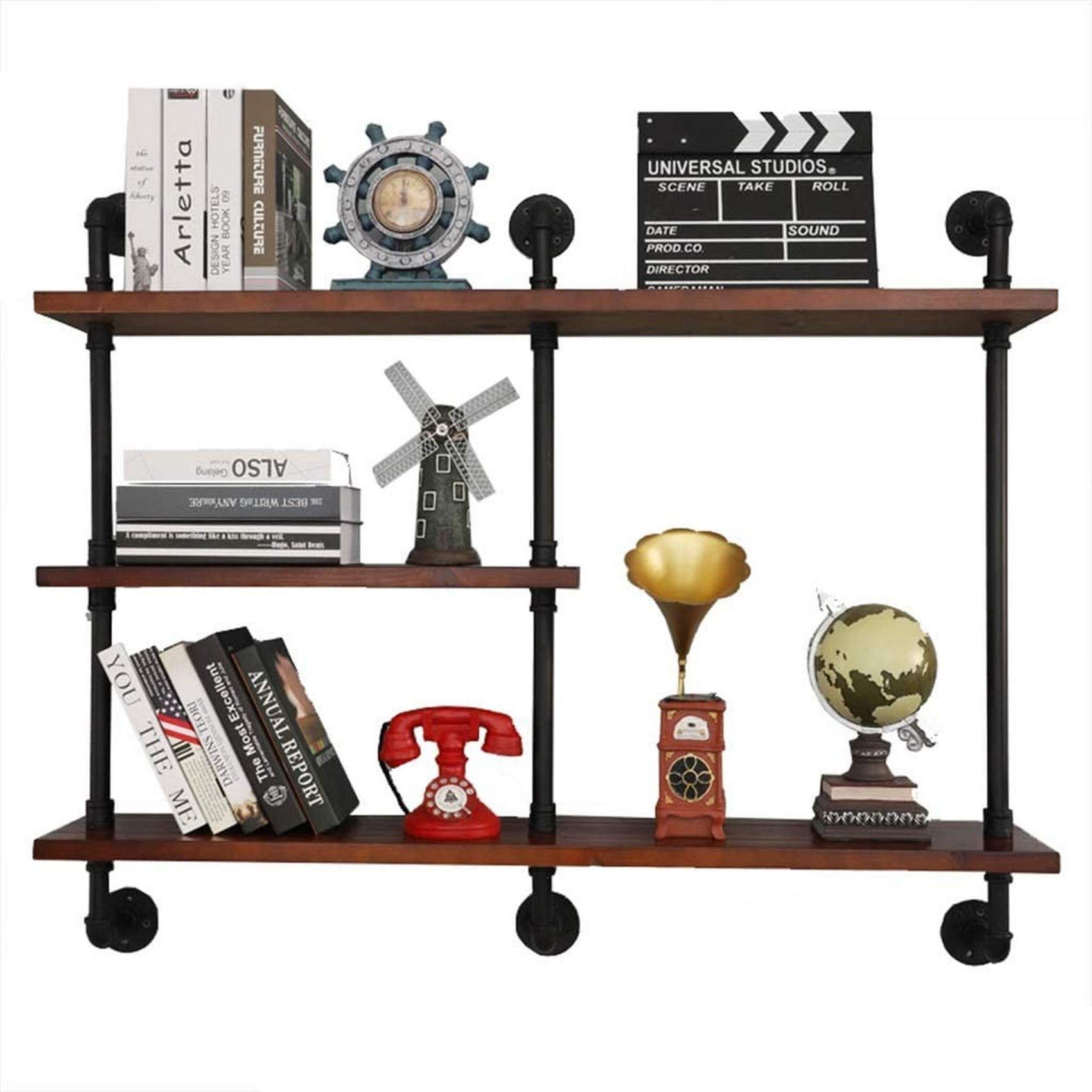 Vintage Floating Wall Shelves - Decorative Iron Storage Display Shelf for Books, Plants & Wine - Corner Wall Mounted Rack with Retro Design - Perfect for Living Room, Bedroom & Home Office Decor