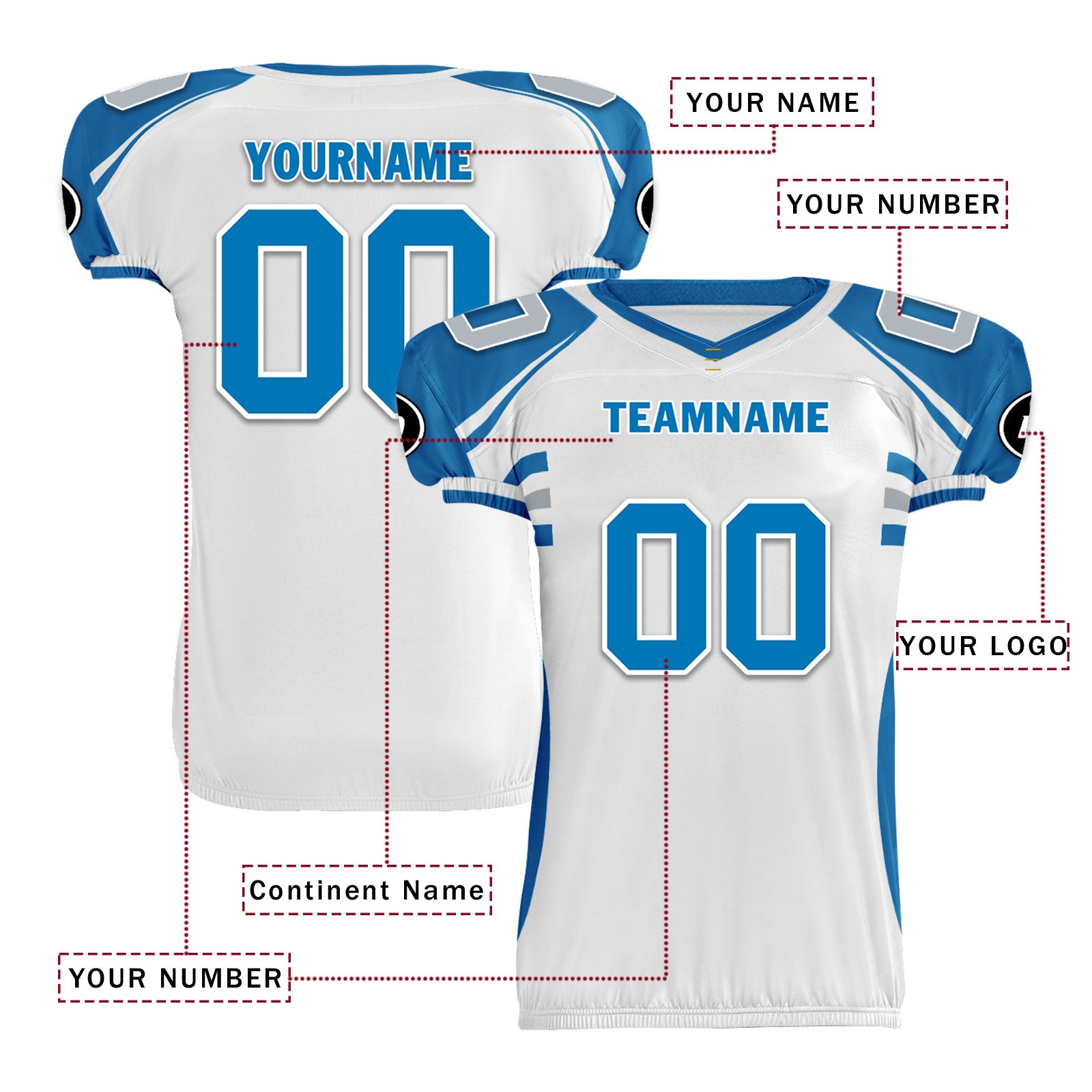 Custom Blue & White Michigan High Performance American Football Jersey FBJ06 D023001 - Perfect for Game Day, Team Sports & Fan Support
