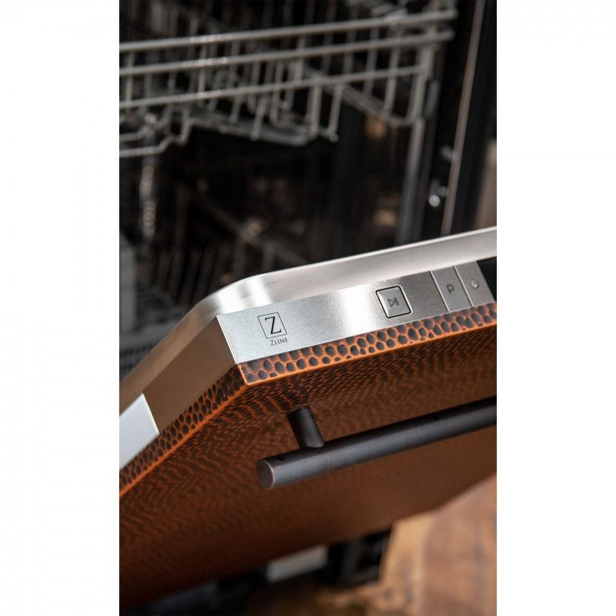 ZLINE 24 Inch Top Control Dishwasher with Hand Hammered Copper Panel - Modern Style Handle, 52dBa Ultra Quiet (Model DW HH 24) - Perfect for Kitchens with Stainless Steel Appliances & Farmhouse Decor