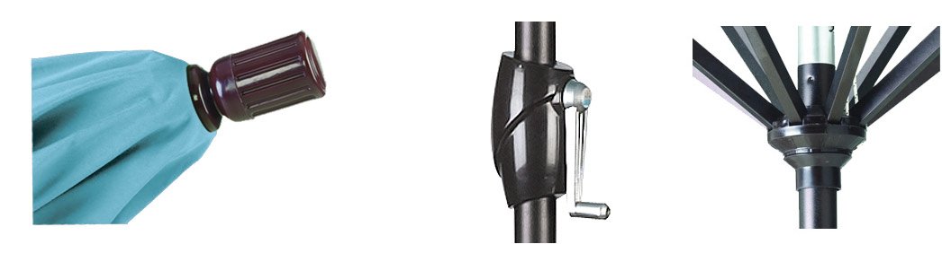9' Round Aluminum Market Umbrella with Crank Lift & Push Button Tilt - Bronze Pole & Navy Blue Olefin Canopy for Patio, Garden, Poolside, and Outdoor Dining Areas
