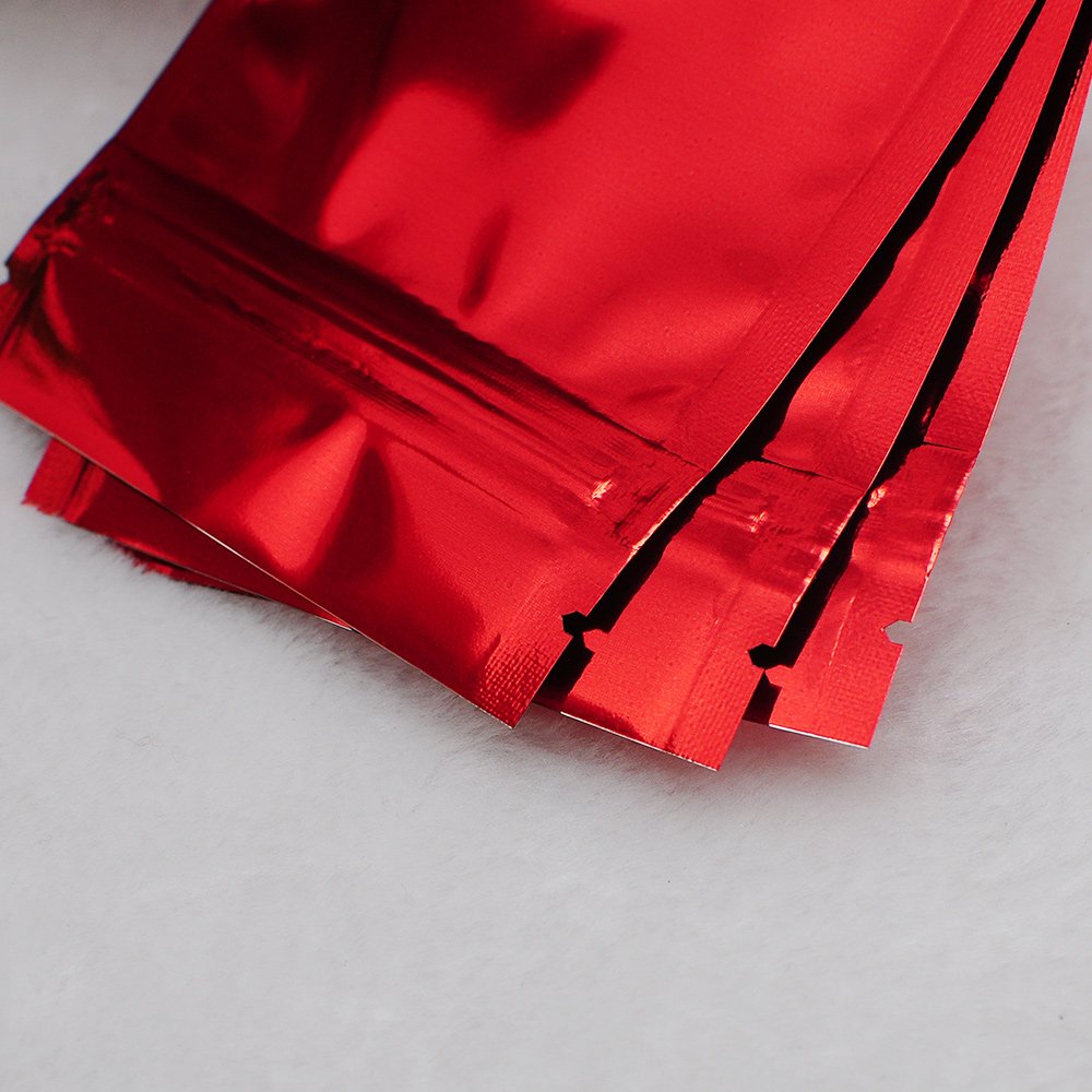 Shiny Double-Sided Red Aluminum Foil Zip Seal Lock Flat Bags 3x4 Inch (100 Pack) - Perfect for Food Storage, Gift Wrapping & Crafting