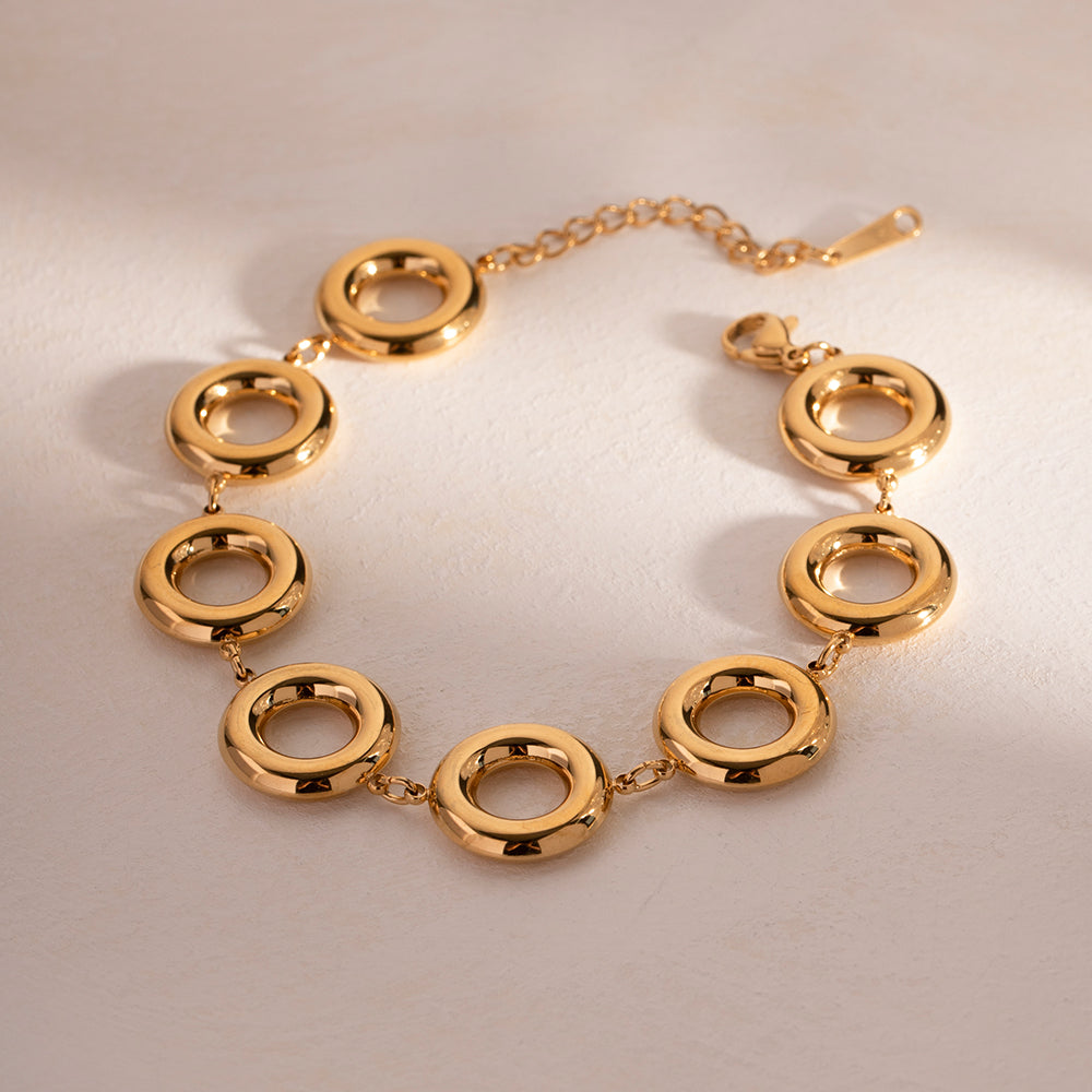 18K Gold Plated Stainless Steel Donut Bangle Bracelet for Women - Elegant Minimalist Jewelry Gift for Birthday, Anniversary & Everyday Wear