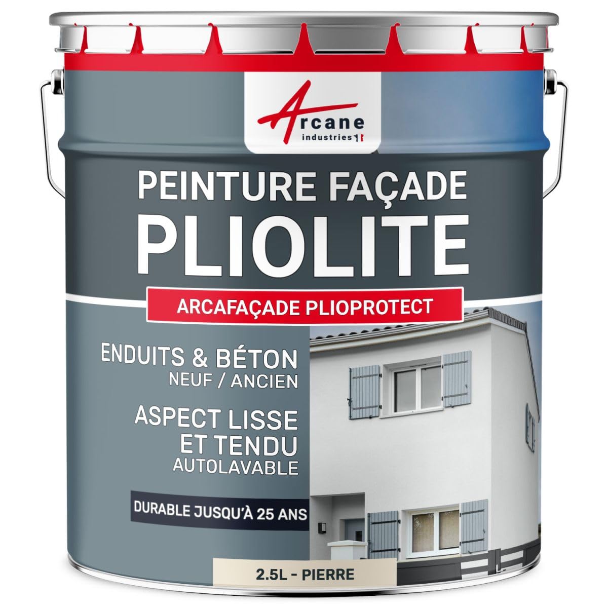 **Pliolita Paint - ARCAFAÇADE PLIOPROTECT - 2.5 L (Covers ~20 m² per Coat) Stone Effect - RAL 090 90 10 - ARCANE INDUSTRIES - Perfect for Exterior Wall Protection & Decoration**