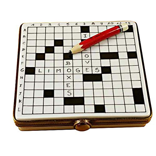 Hand-Painted Limoges Box - French Porcelain Crossword Puzzle Trinket Box - Perfect for Collectors & Gift Giving