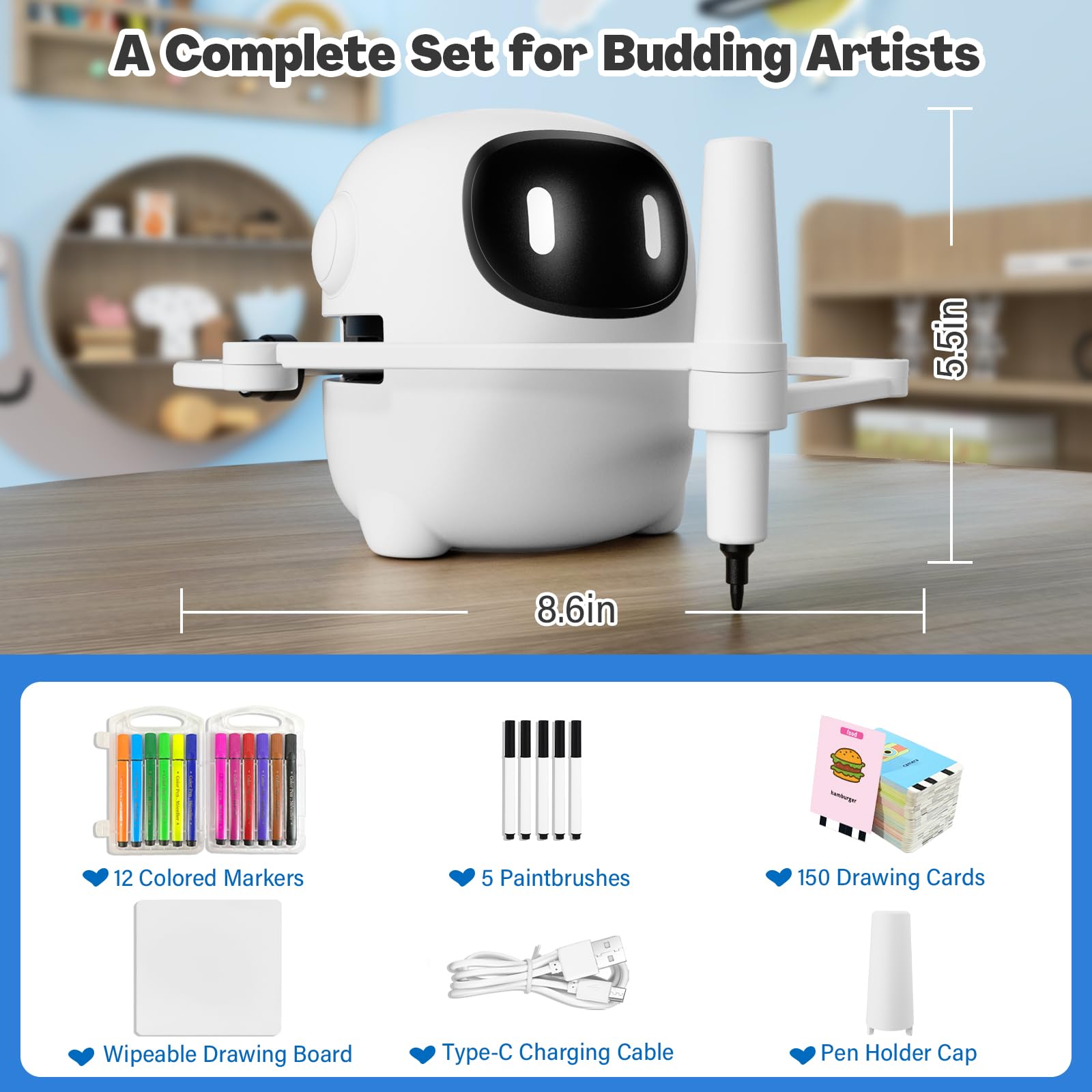 Interactive Drawing Robot for Kids with 150 Cards - Educational Voice-Activated Drawing Machine, Montessori Learning Toy for Ages 3-8 | Perfect Birthday Gift for Boys & Girls, Creative Art Activity for Home & Classroom Use