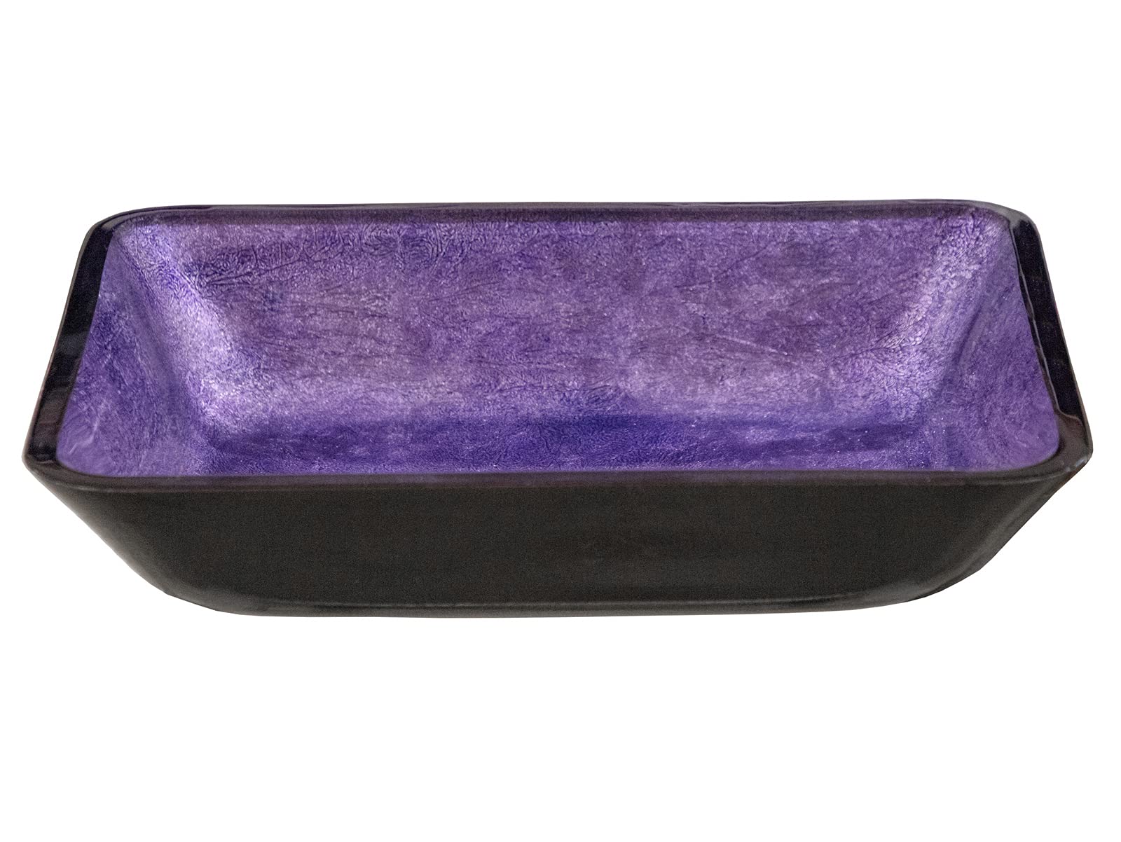 Modern Rectangular Purple Foil Glass Vessel Bathroom Sink with Matte Black Exterior - Perfect for Contemporary Vanities, Powder Rooms, and Luxury Home Decor