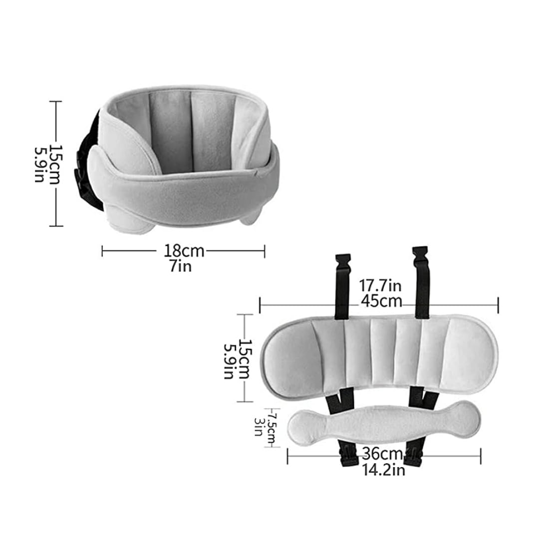 Adjustable Infant Car Seat Head Support Band - Soft Neck & Head Protector for Babies & Toddlers - Grey Safety Cushion for Car Seats & Booster Seats - Perfect for Road Trips & Long Drives