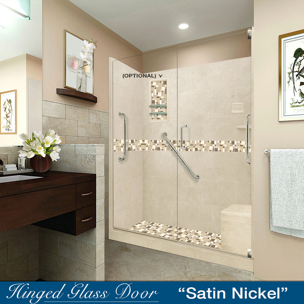 Freedom 60 Alcove Shower Kit - Desert Sand Sistine Stone & Tuscany Mosaic Tile Accent - DIY Shower Remodel for Bathroom Renovation | Perfect for Home Upgrade and Bathroom Makeover Projects