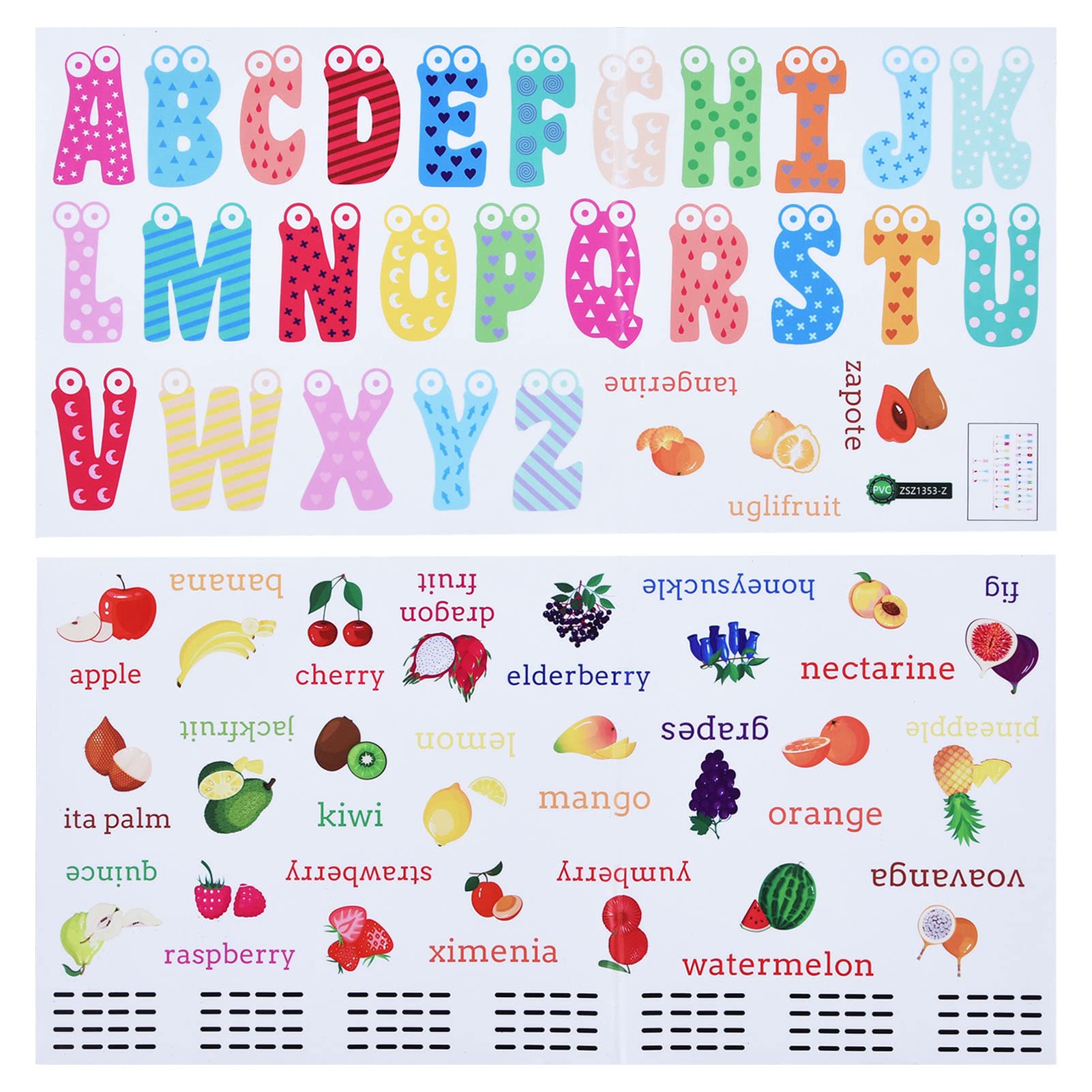 2Pcs English Alphabet Wall Stickers - PVC Cartoon Fruit Decals for Bedroom, Restaurant, Porch, Balcony - Waterproof & Removable Nursery Decor for Kids Room, Classroom, Playroom (Perfect for Birthday Parties & Home Schooling)