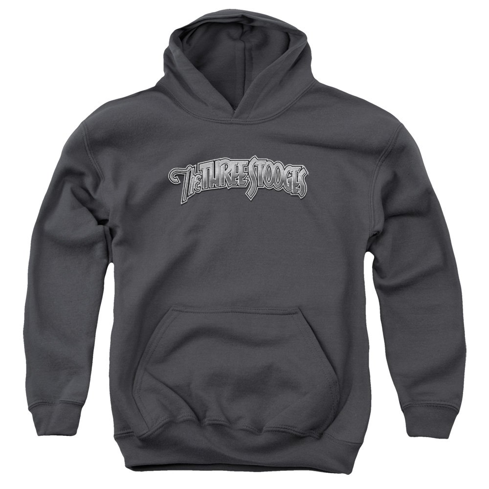 Three Stooges Youth Metallic Logo Pullover Hoodie - Charcoal X-Large | Vintage Comedy Sweatshirt for Casual Wear & Fan Gifts