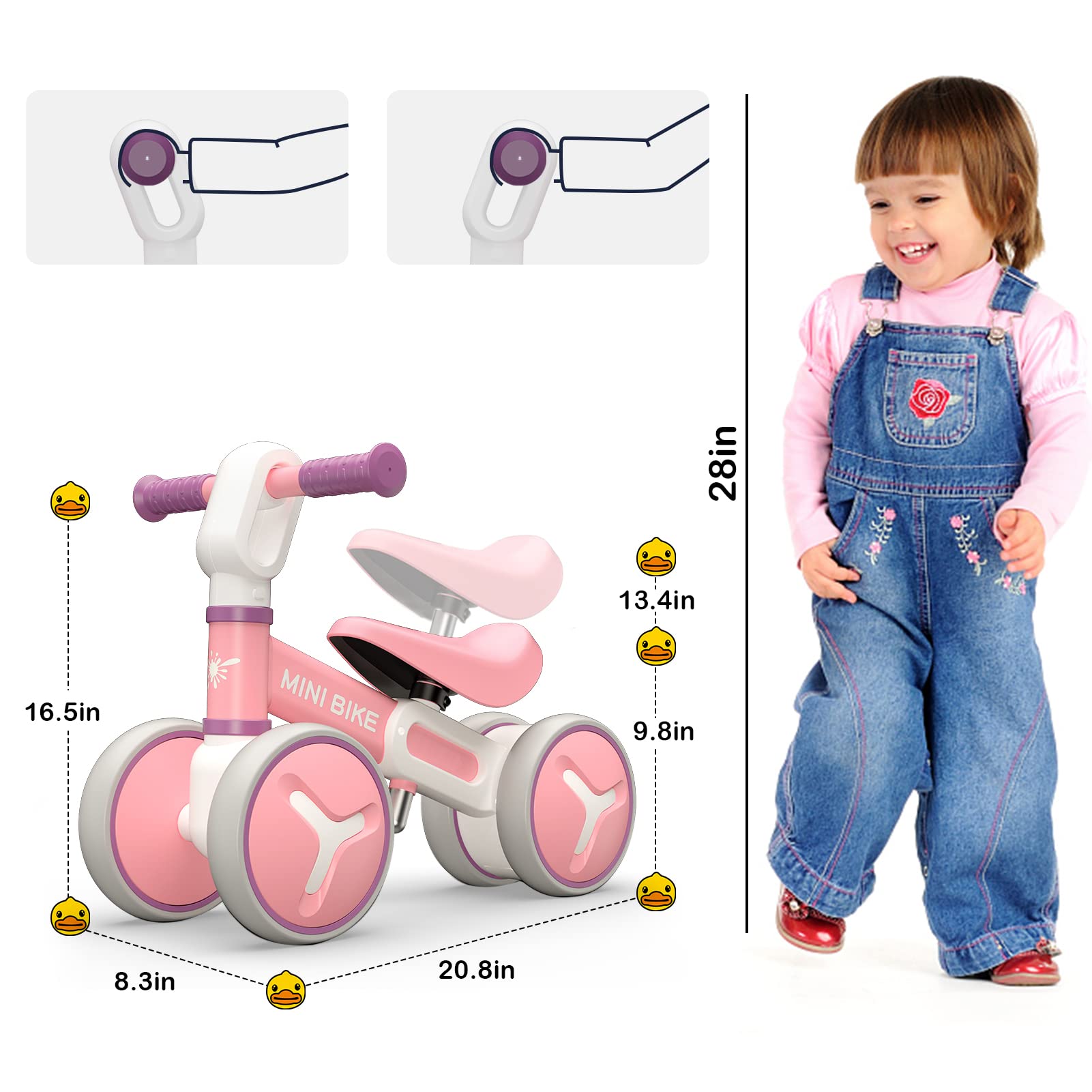 Best Baby Balance Bike for 1-3 Year Olds | Adjustable Seat No-Pedal Toddler Bike with 4 Wheels | Perfect First Bike Gift for Boys & Girls | Ideal for Indoor Play, Outdoor Learning & Birthday/Christmas Presents