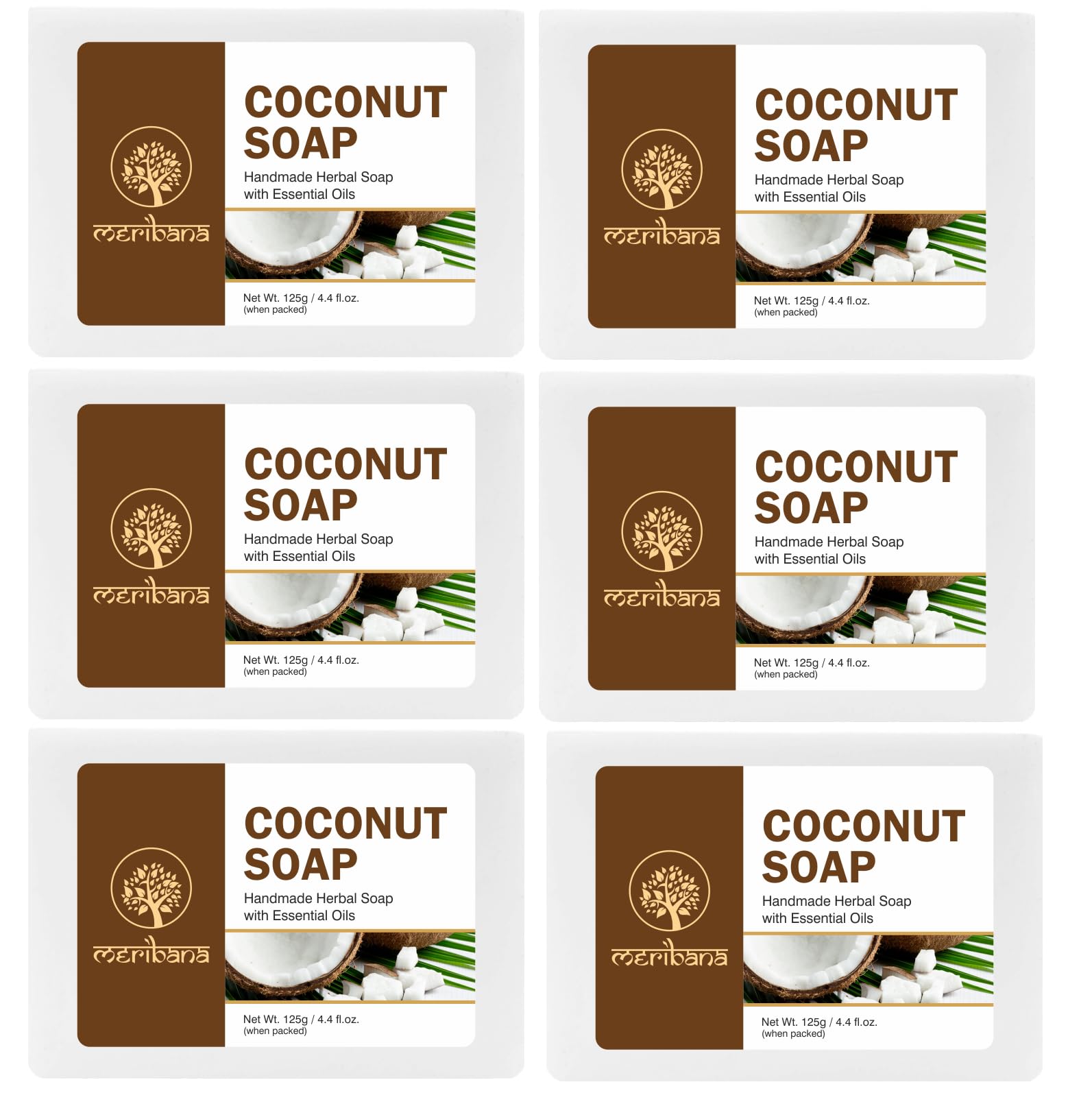 MeriBana Handmade Coconut Bath Soap - Natural Moisturizing & Exfoliating Bar (2 x 125g) for Sensitive Skin & Eco-Friendly Bathing