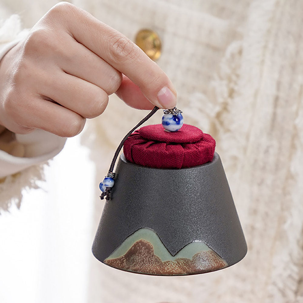 Premium Japanese Mountain Ceramic Tea Caddy - Authentic Handcrafted Green Tea Storage Container for Matcha & Loose Leaf Tea - Perfect for Home, Office & Tea Ceremonies