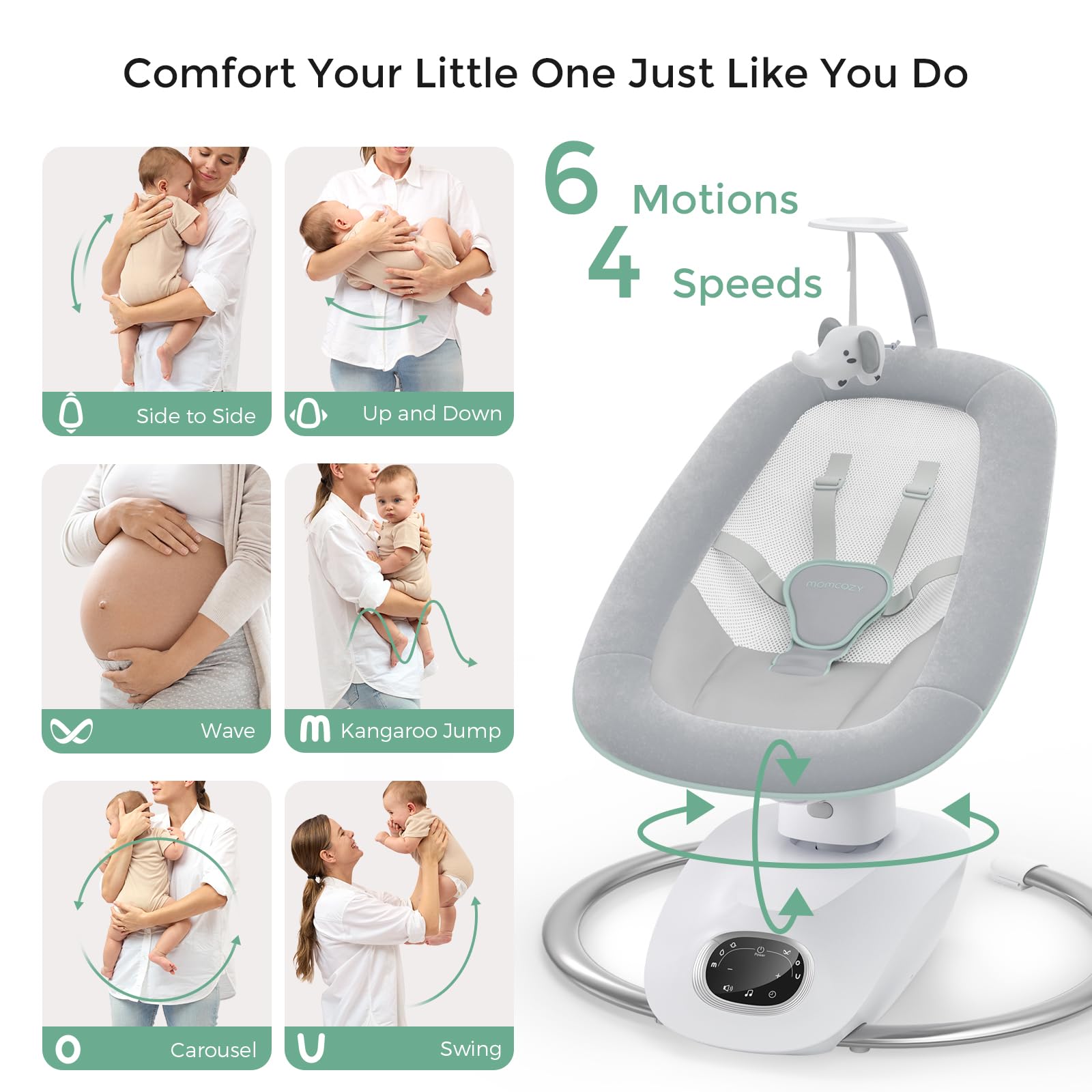 Momcozy Baby Swing - Portable Infant Rocker with Adjustable Speeds & Soothing Music | Bath Bombs for Kids - Fun & Safe Bath Time with Natural Ingredients | Perfect for Newborns, Toddlers & Relaxing Parenting Moments