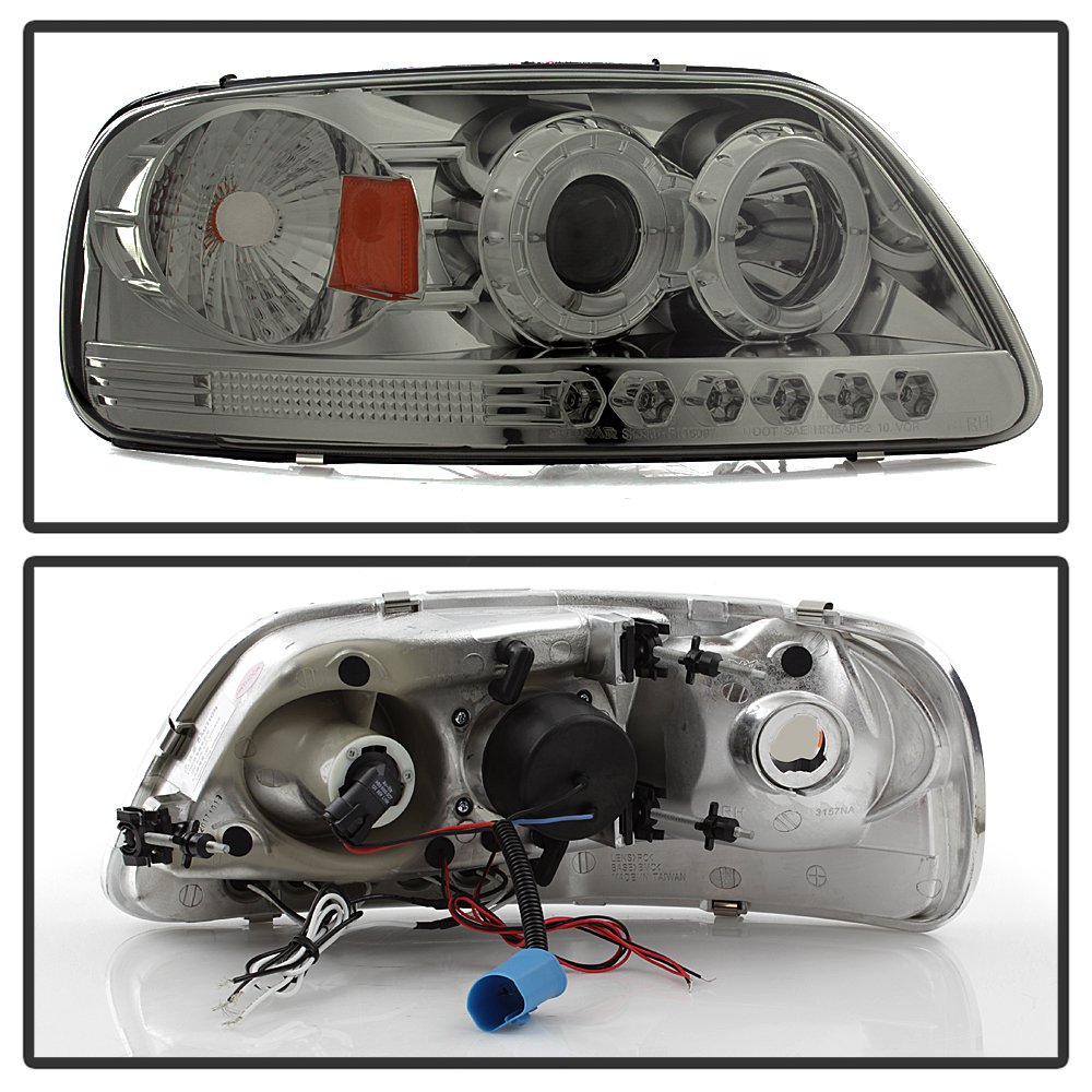 LED Halo Headlights for Ford F150 1997-2003 - Chrome/Smoked Lens Replacement - High Performance DRL Angel Eye Headlights - Perfect for Night Driving & Off-Road Adventures