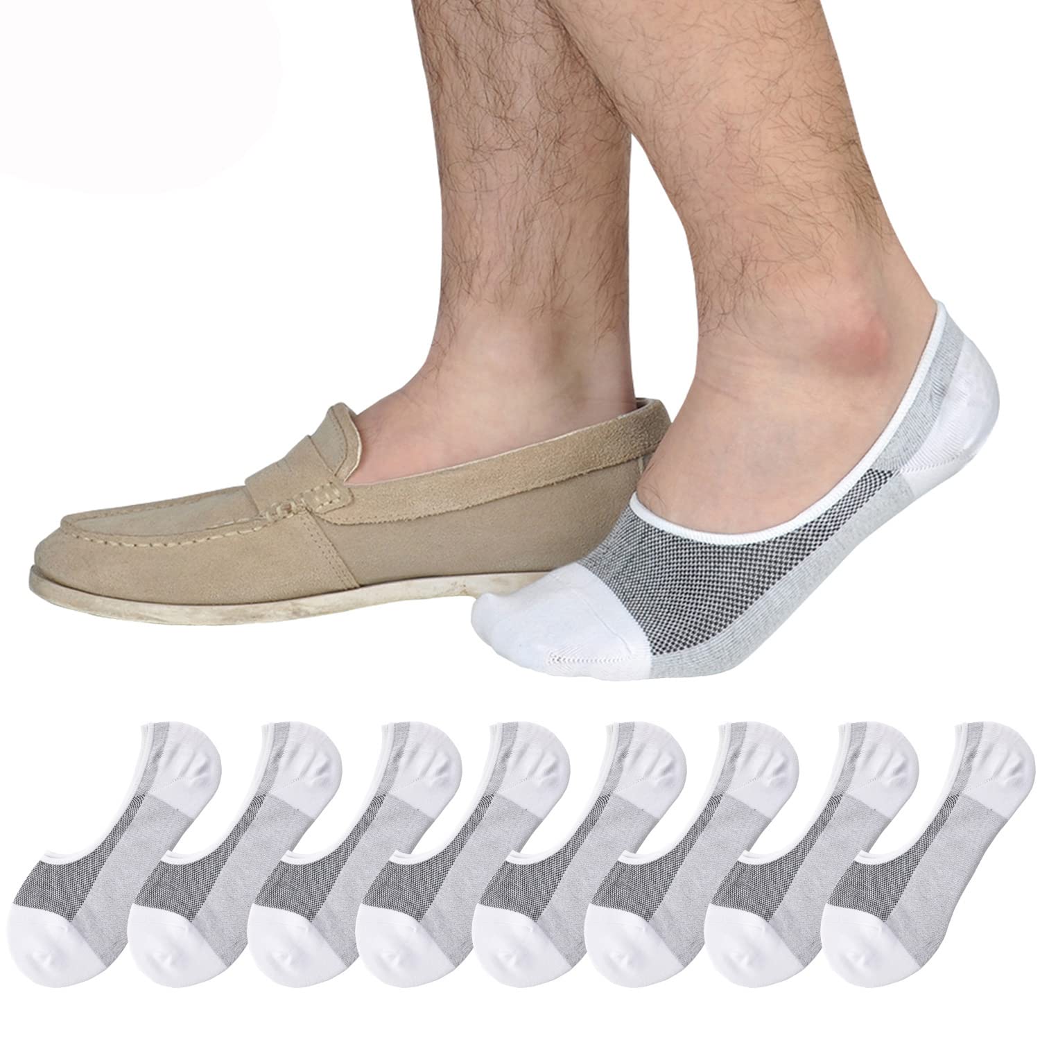 JORMATT Men's No Show Socks - Low Cut Cotton Loafer & Sneaker Socks with Non-Slip Grips - Breathable & Comfortable for Casual Wear, Work & Sports