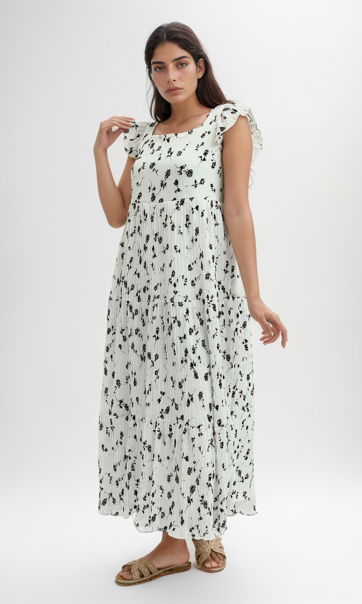 Floral Ruffle Maxi Dress for Women - Elegant Long Flowy Summer Dress with Feminine Floral Details | Perfect for Beach Vacations, Weddings & Date Nights