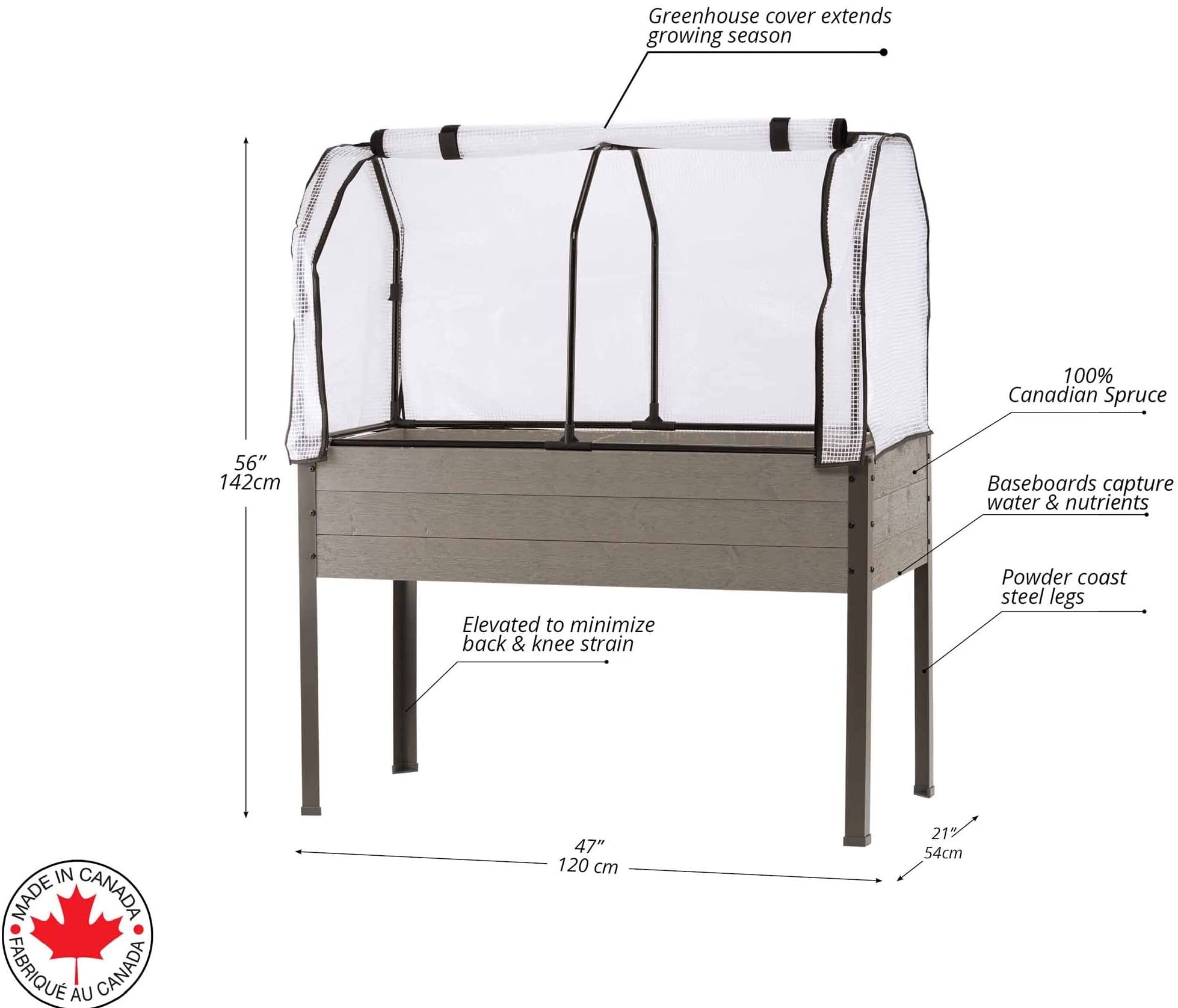 CedarCraft Elevated Spruce Planter Box 21x47x30 Inches - Raised Garden Bed for Deck, Patio, Backyard & Greenhouse - Durable Outdoor Planter Cover 21x47x24 Inches - Perfect for Growing Herbs, Vegetables & Flowers