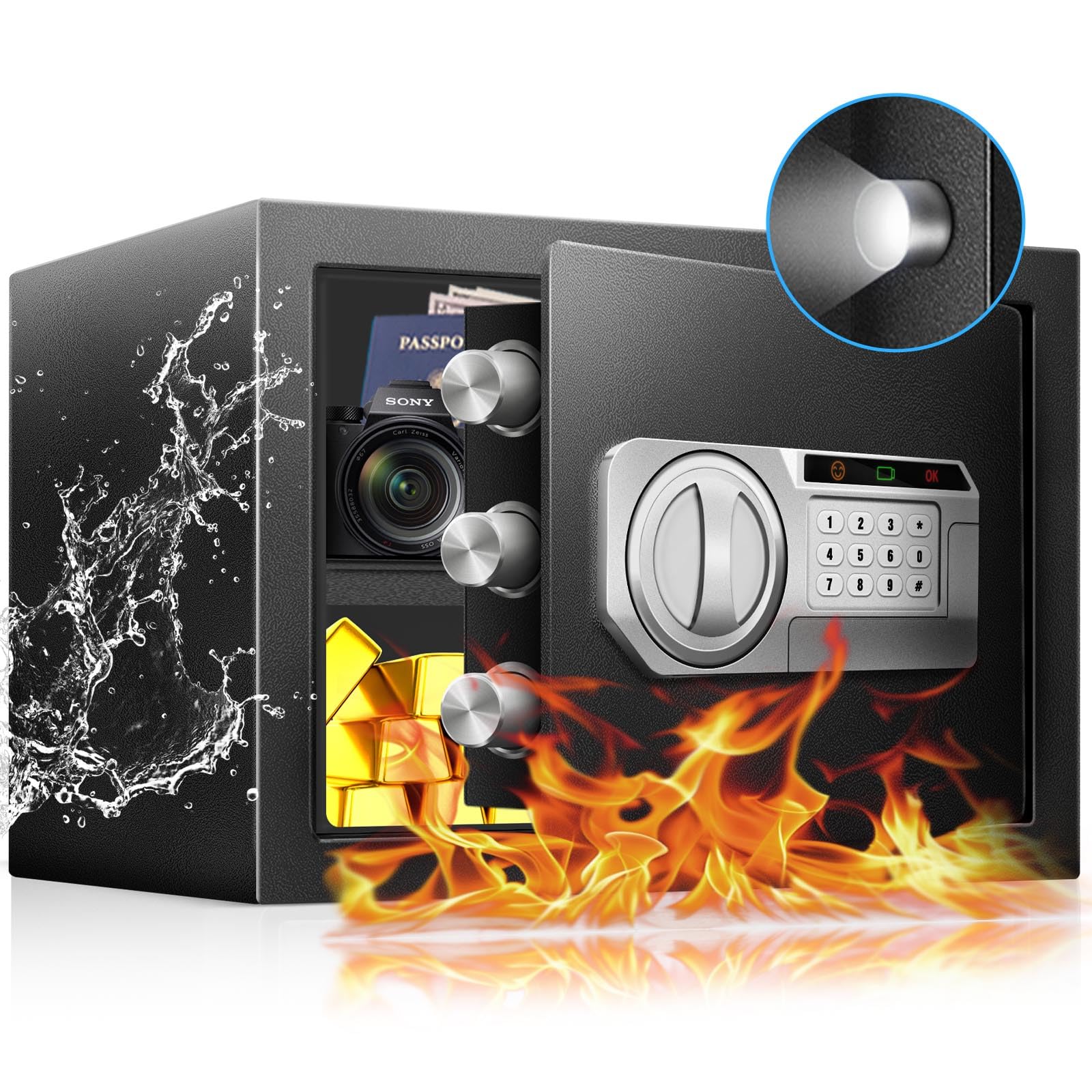 1.5 Cu Ft Steel Electronic Digital Safe Box for Home & Office - Secure Documents, Money, Jewelry & Valuables with LED Sensor Light & External Power Compartment - Perfect for Bedroom, Closet or Business Security Storage