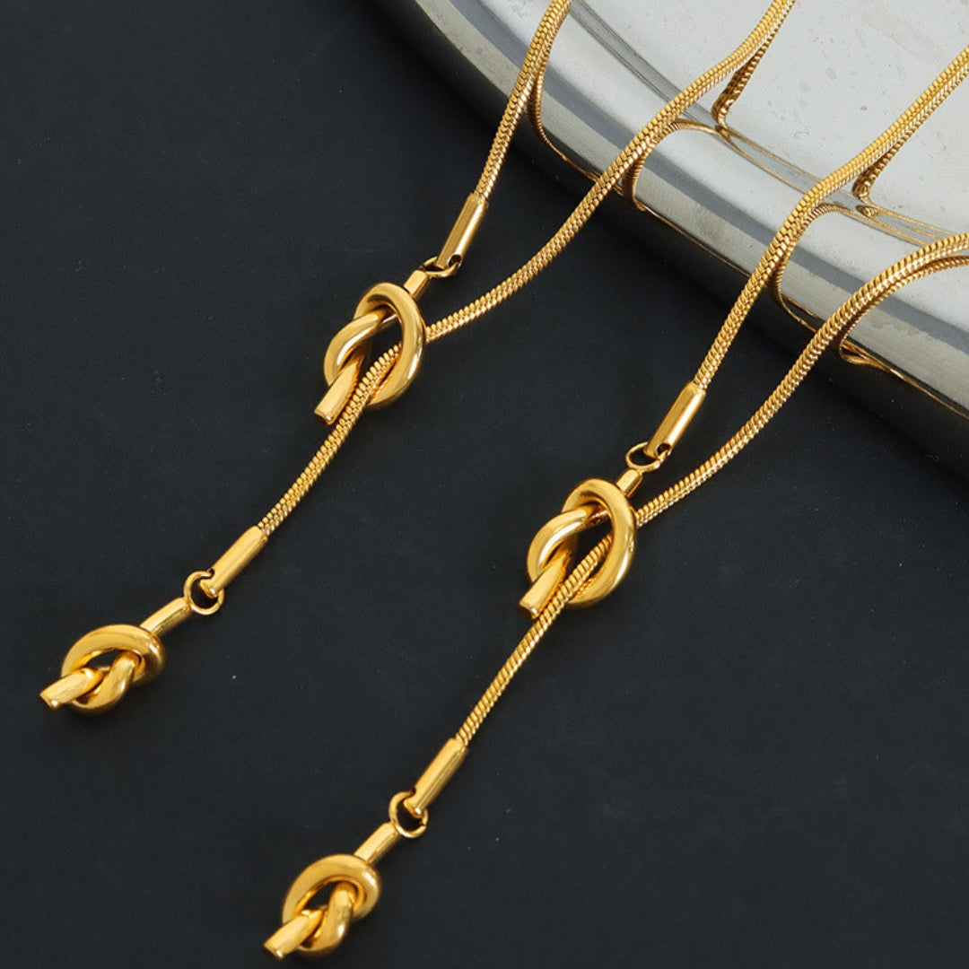 Elegant Adjustable Gold Knot Tassel Lariat Y Necklace for Women | Trendy Layered Minimalist Jewelry Gift | Perfect for Date Night, Office Wear & Special Occasions