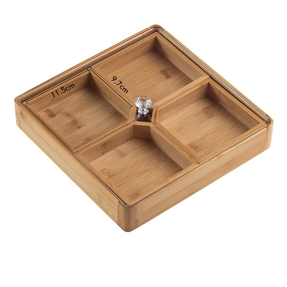 Premium Bamboo Dried Fruit Storage Box with Clear Lid - 3-Layer Snack Organizer with Dividers for Candy, Nuts, Seeds - Elegant Home & Living Room Coffee Table Tray for Parties, Entertaining & Daily Snacking