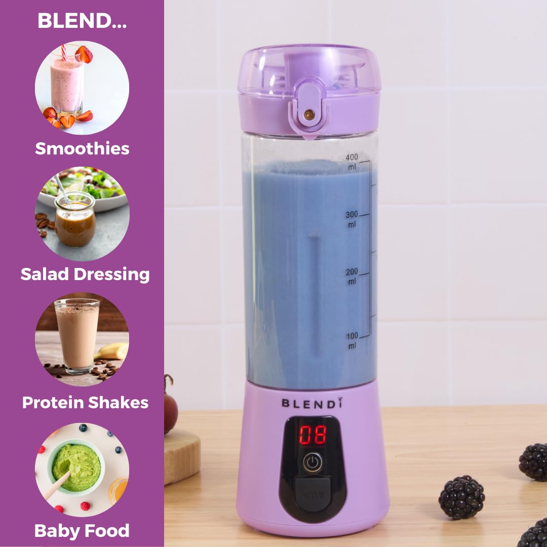 BLENDi Lite Portable Blender 17oz - USB Rechargeable 70W Motor for Smoothies, Protein Shakes, Juices & Meal Prep - Compact Travel Blender, BPA-Free, Quiet Operation - Perfect for Gym, Office, Camping & Travel (Purple)
