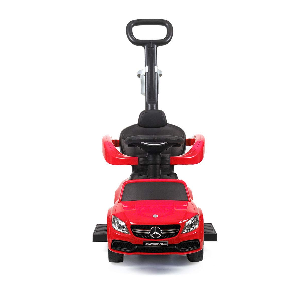 3-in-1 Kids Ride On Push Car with Handle, Safety Bars & Music - Toddler Walker Stroller Toy with Horn & Cup Holder - Red - Perfect for Indoor Play, Outdoor Walks & Learning to Walk