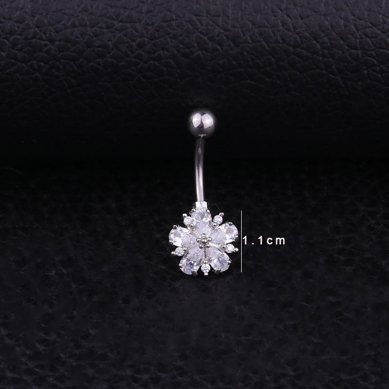 Surgical Steel Flower Belly Button Ring - HSBR18610 | Dainty Floral Navel Piercing Jewelry for Women, Perfect for Everyday Wear & Special Occasions