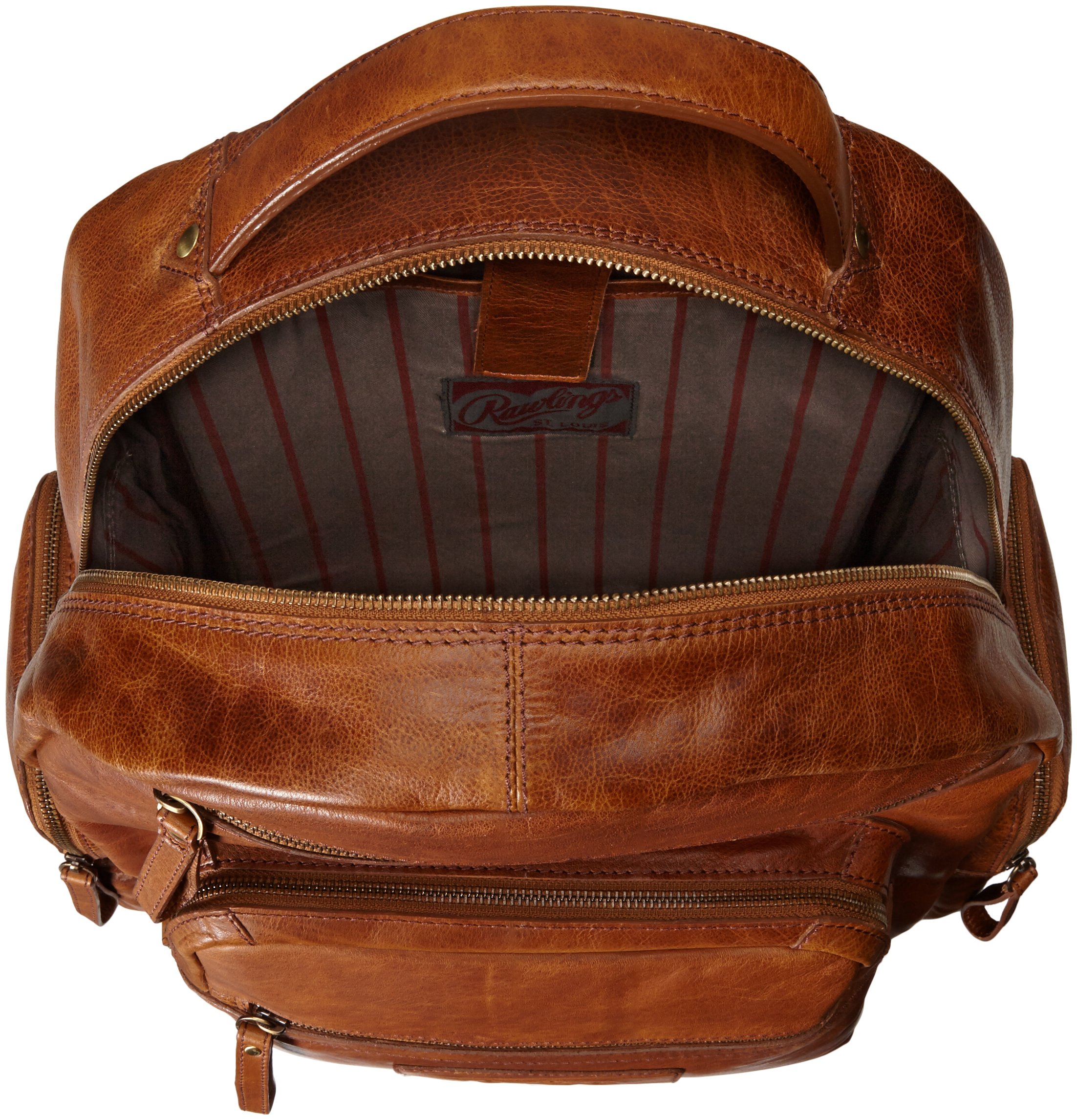 Rawlings Rugged Backpack for Men & Women - Durable Leather Laptop Backpack with Multiple Pockets, Cognac Brown - Perfect for Work, Travel & Outdoor Adventures