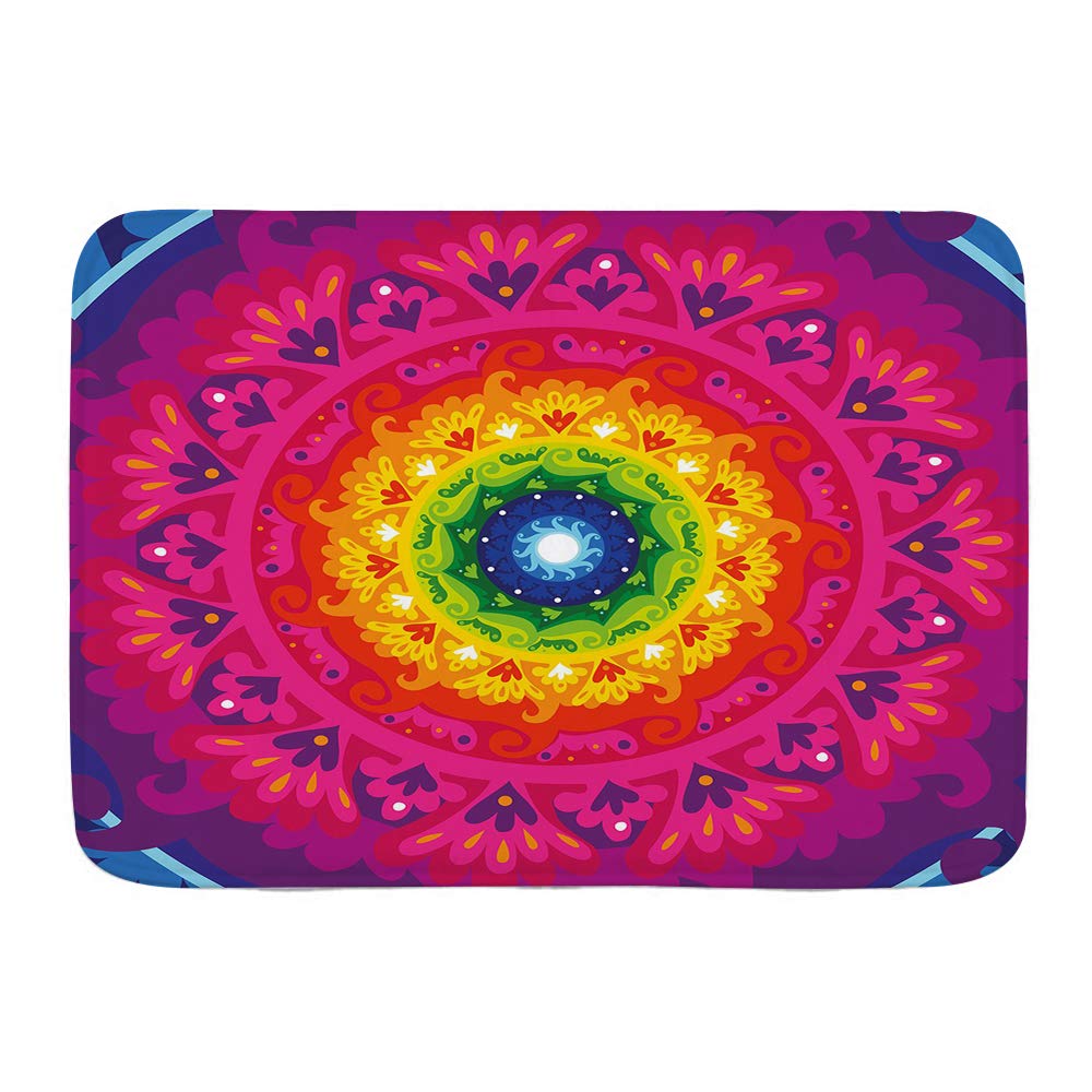 COVASA Non-Slip Bathroom Rug - Super Absorbent Circular Bath Mat with Rainbow Spiral & Ethnic Design, 29.5