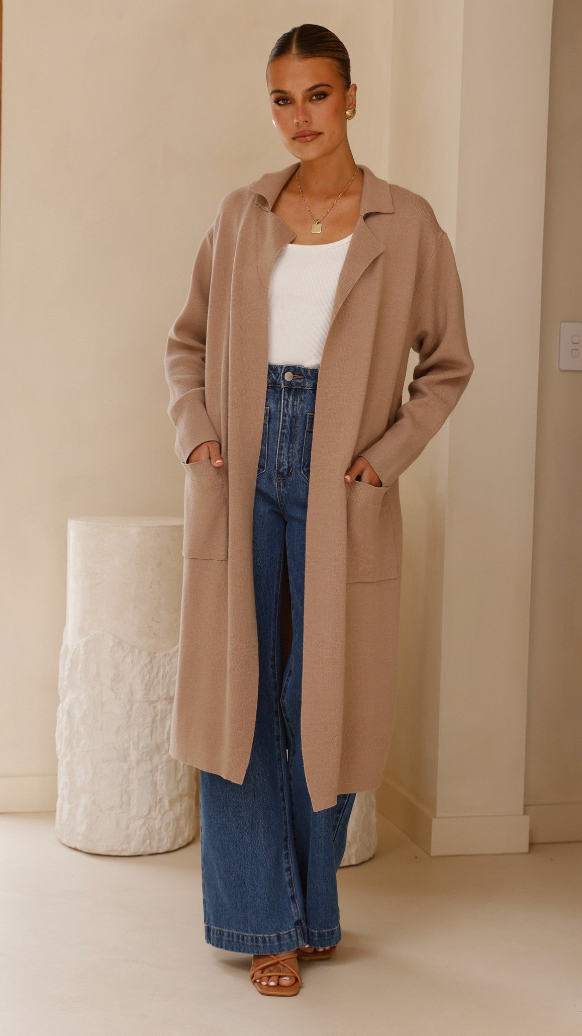 Kira Coatigan Women's Knitted Cardigan Sweater - Soft Stone Color, Cozy Long Open Front Wrap for Fall & Winter | Perfect for Office, Casual Outings & Lounge Wear