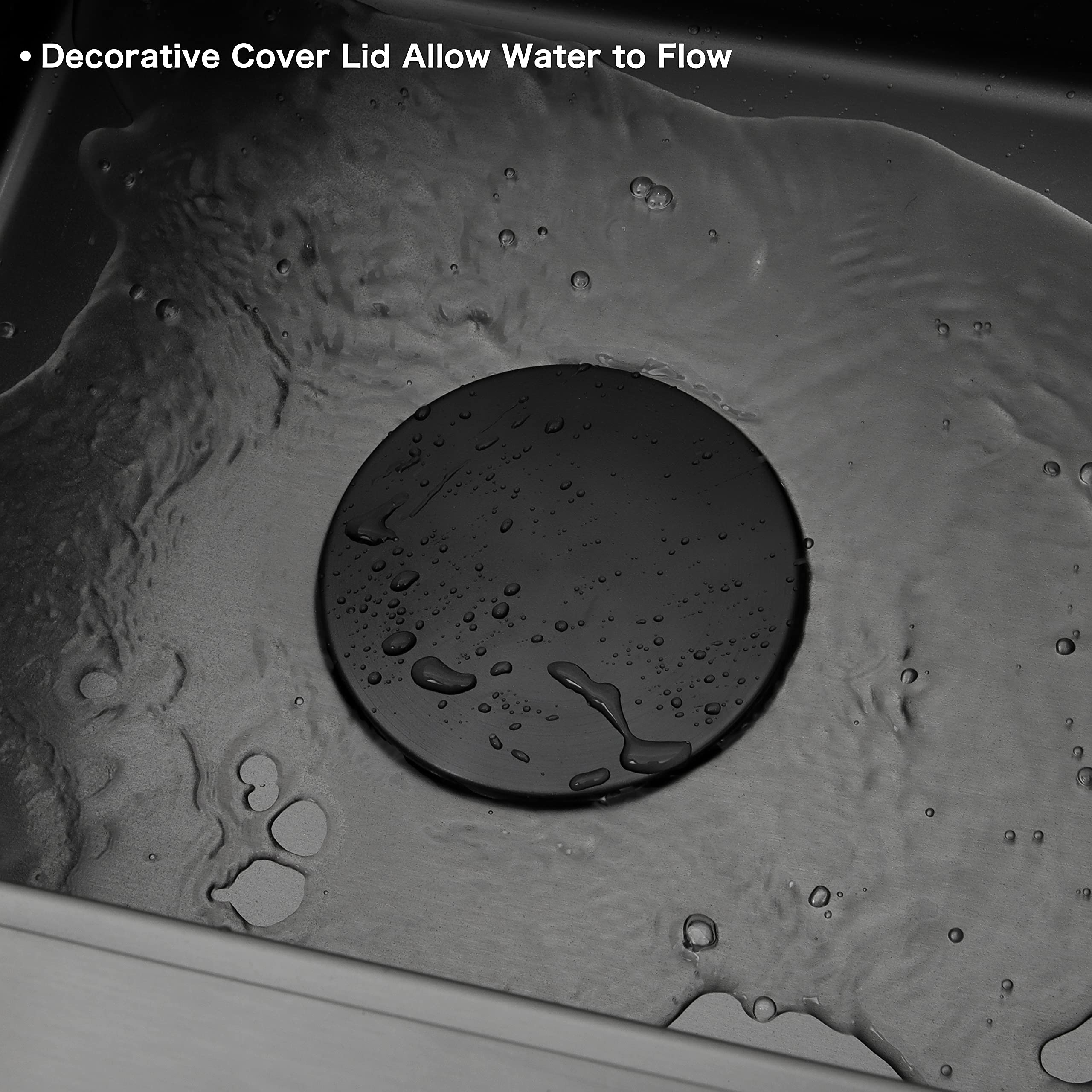 Black Kitchen Sink Drain Assembly - 3.5 Inch Stainless Steel Strainer & Stopper with Decorative Cover - Perfect for Bathroom, Laundry, and Utility Sink Drainage