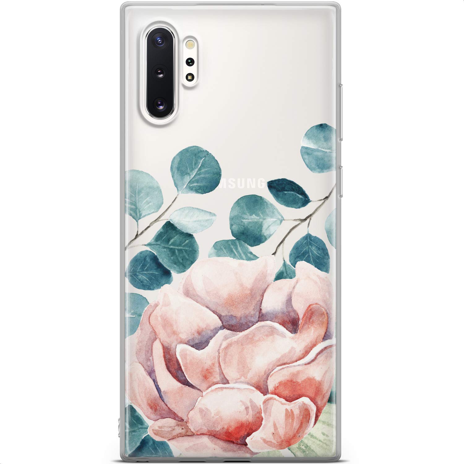 Samsung Galaxy S24 S23 Ultra S22 5G Plus S21 FE S20 S10 Phone Case - Flexible TPU Protective Cover with Floral Succulent Eucalyptus Design - Slim Lightweight Clear Silicone Case for Everyday Use & Travel Protection