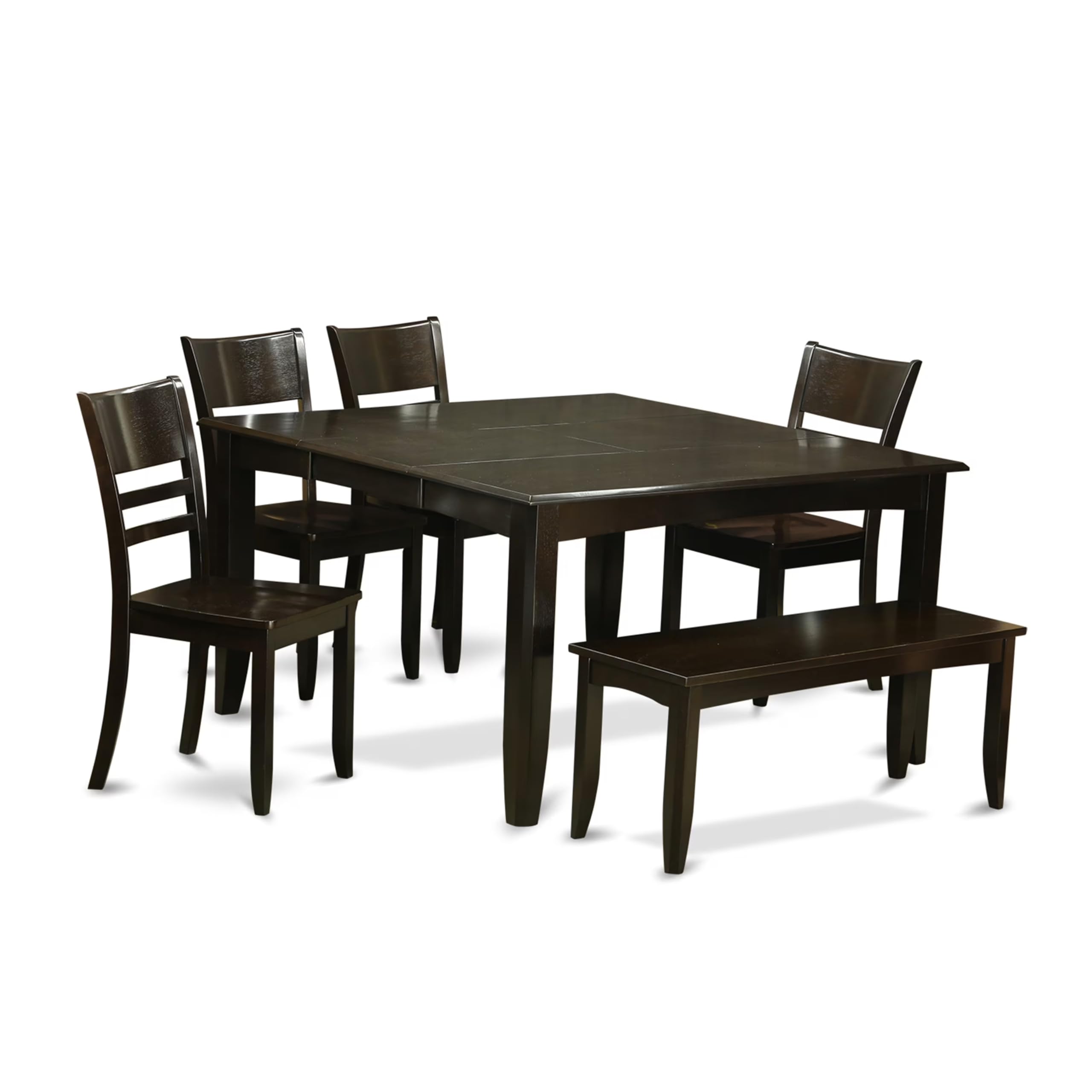 East West Furniture 6-Piece Dining Set with Butterfly Leaf Table & 4 Chairs + Bench - 54x54 Inch Cappuccino - Perfect for Small Kitchens, Breakfast Nooks & Cozy Dining Spaces