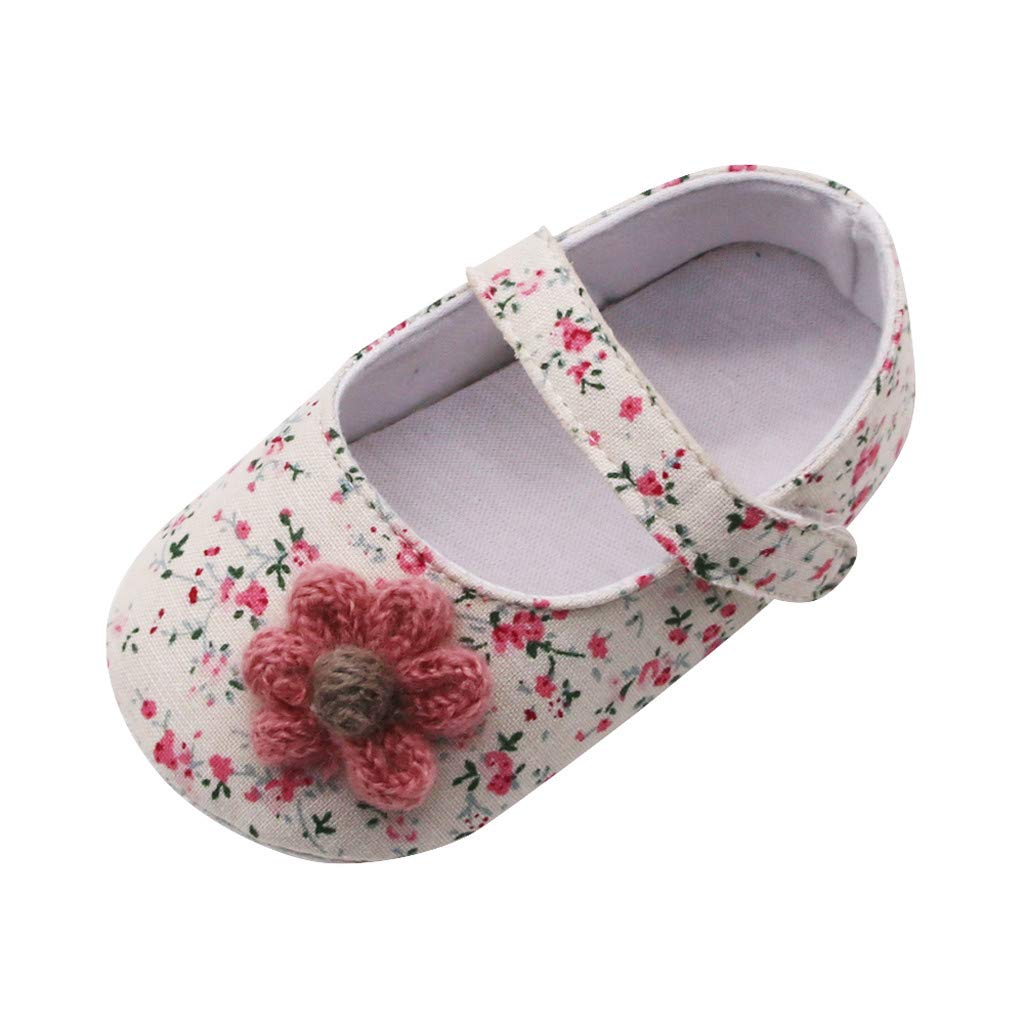 Newborn Baby Girls Floral Applique Soft Sole Prewalker Shoes - Cute & Comfortable First Walking Shoes for Infants - Perfect for Home, Outdoors & Special Occasions