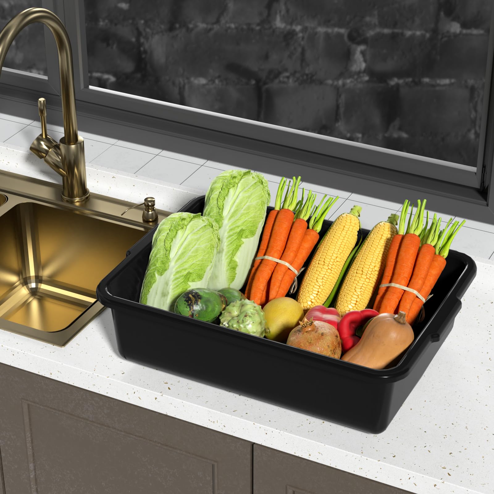 12-Pack 13L Commercial Plastic Bus Boxes & Restaurant Dish Tubs - Heavy-Duty Black Food Storage Containers for Catering, Buffets, and Kitchen Organization