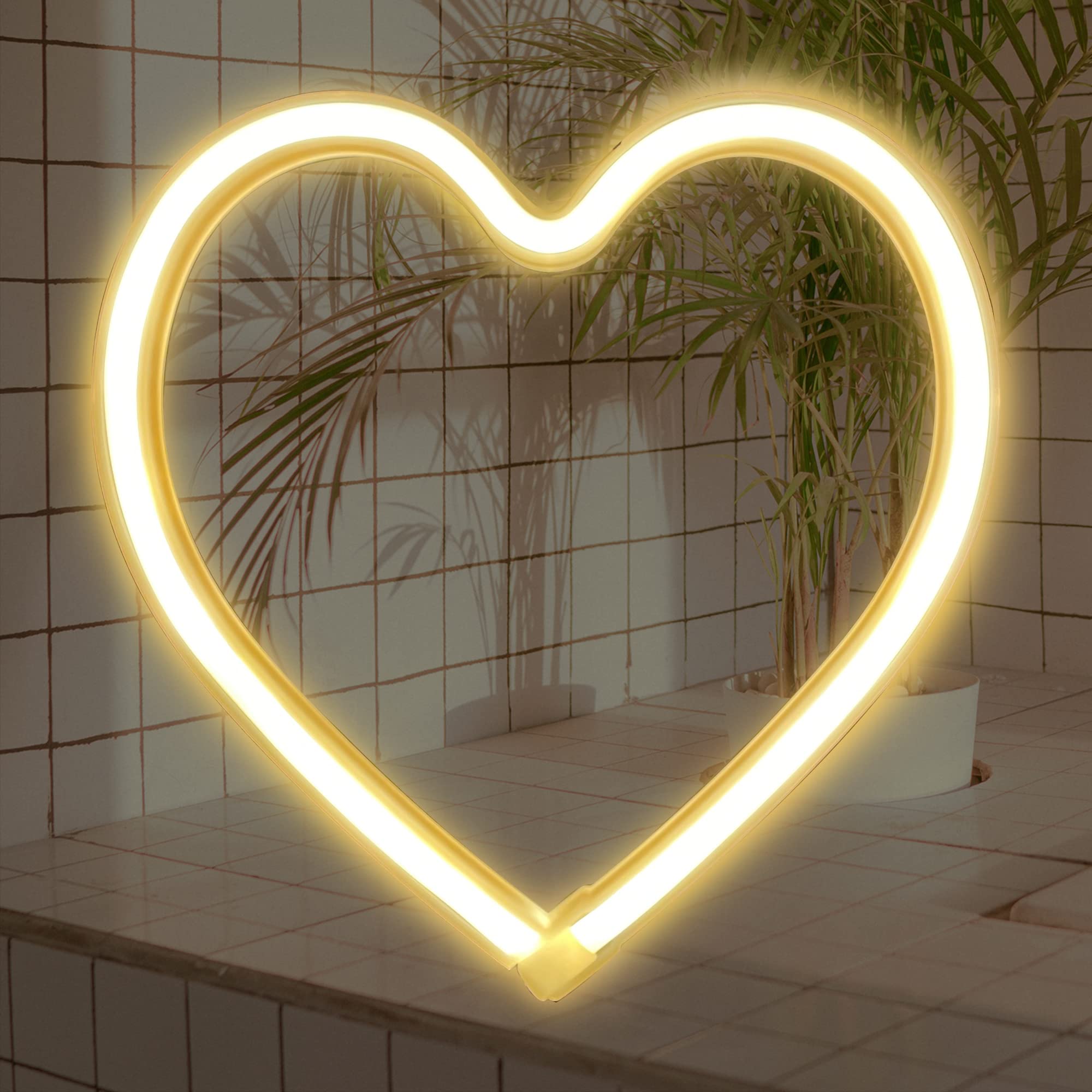 Hinittey LED Neon Sign - Love Heart Shape with Warm Yellow Light, USB Powered Wall Decor for Bedroom, Living Room, Wedding, Birthday Party Gifts for Boys, Girls, Kids & Adults | Romantic Home Lighting for Valentine's Day, Christmas & Special Occasions