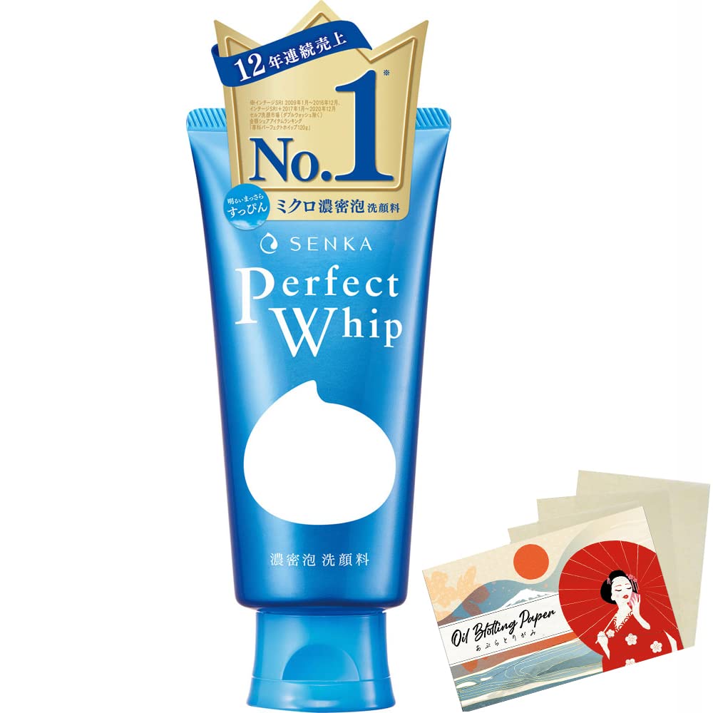 Senka Perfect Whip Facial Cleanser with Blotting Papers Set (120g) | Deep Cleansing & Oil Control for Oily & Combination Skin | Daily Skincare Routine