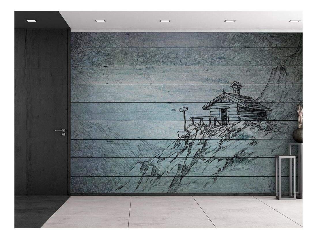 Wall26 - Lone House on a Cliff Wood Texture Wall Mural | Removable Peel & Stick Wallpaper | 66x96 Inch Large Wall Art for Living Room, Bedroom, Office Decor | Perfect for Accent Walls & Home Renovation