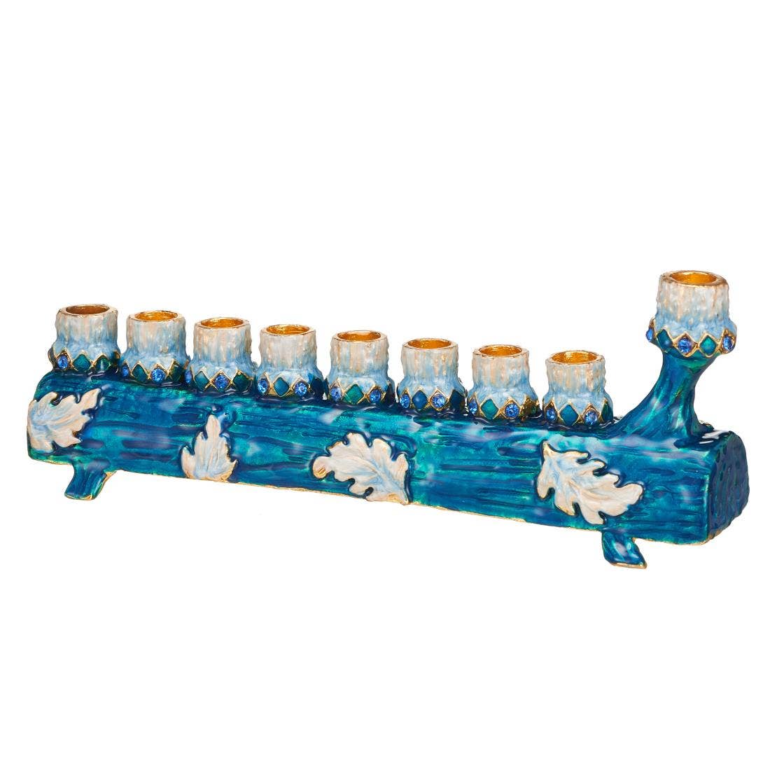 Hand-Painted Blue and Ivory Matashi Menorah Candelabra - Elegant Hanukkah Decor for Jewish Holidays, Home & Synagogue Celebrations
