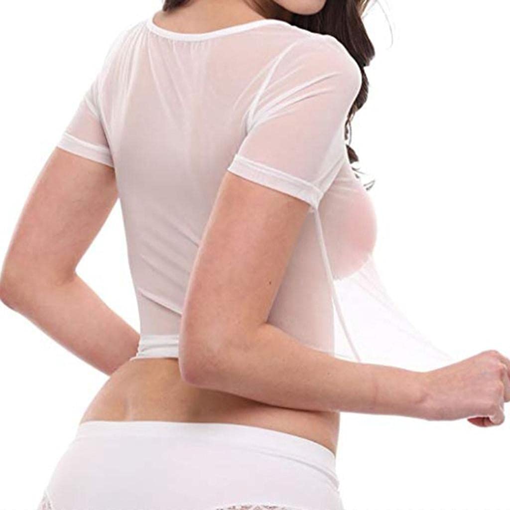 Nevera Women's Sexy Mesh Crop Top - Sheer See Through Blouse with Long/Short Sleeve Options, Perfect for Clubwear, Date Night, Festival Outfits & Layering - White