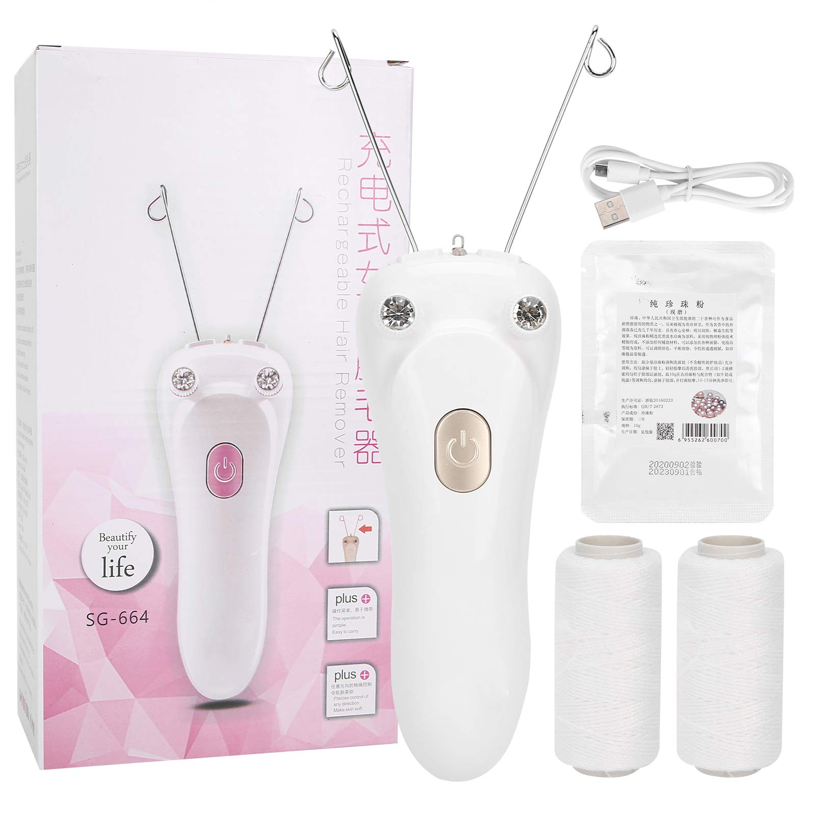 USB Rechargeable Electric Cotton Thread Epilator - Painless Hair Removal Device for Face, Legs, Arms & Bikini Line | Portable & Cordless for Travel | Gold (Ideal for Home Use, Salon Professionals & On-the-Go Hair Removal)