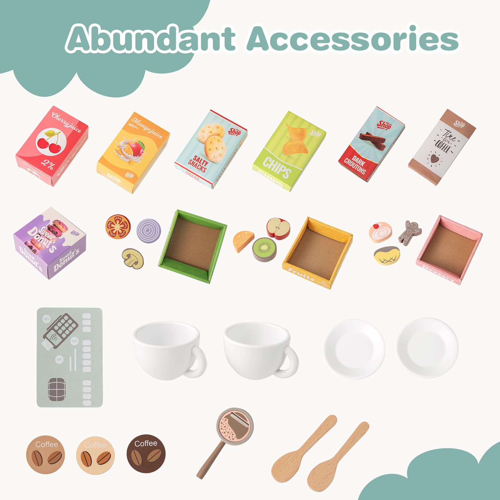 INFANS Wooden Grocery Store Playset for Kids - Supermarket Pretend Play with Cash Register, Coffee Machine, Vending Machine & Play Food Accessories - Educational Toy Gift for Toddler Boys & Girls - Perfect for Role Play, Classroom Learning & Birthday Gifts