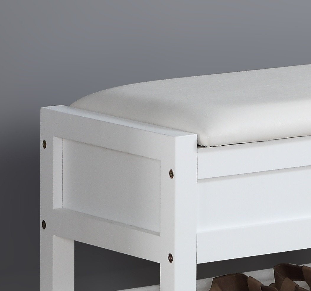 Roundhill Furniture Rouen Storage Bench with Shoe Organizer, Clean White - Perfect for Entryway, Bedroom & Mudroom Organization