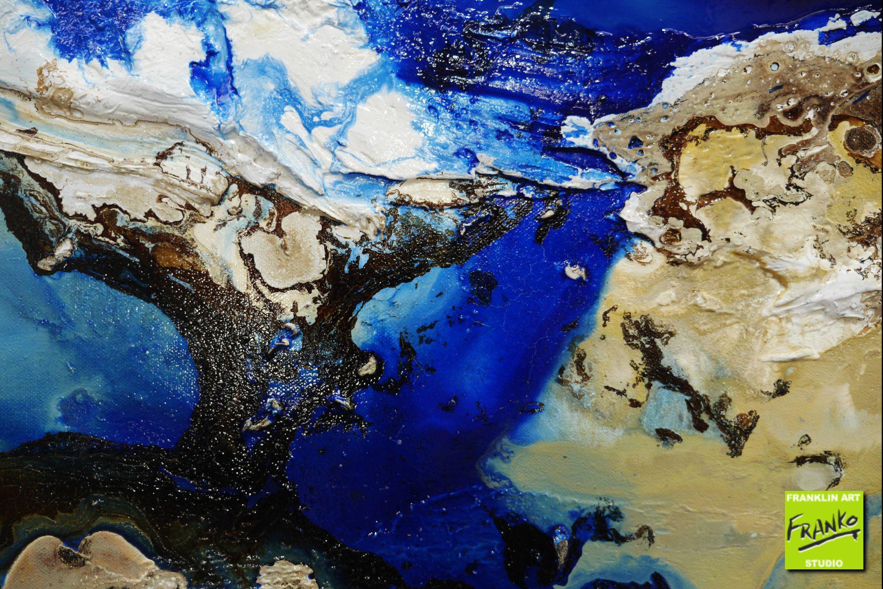 Rusted Lake 200cm x 80cm White Brown Blue Textured Abstract Canvas Art - Modern Wall Decor for Living Room, Bedroom & Office