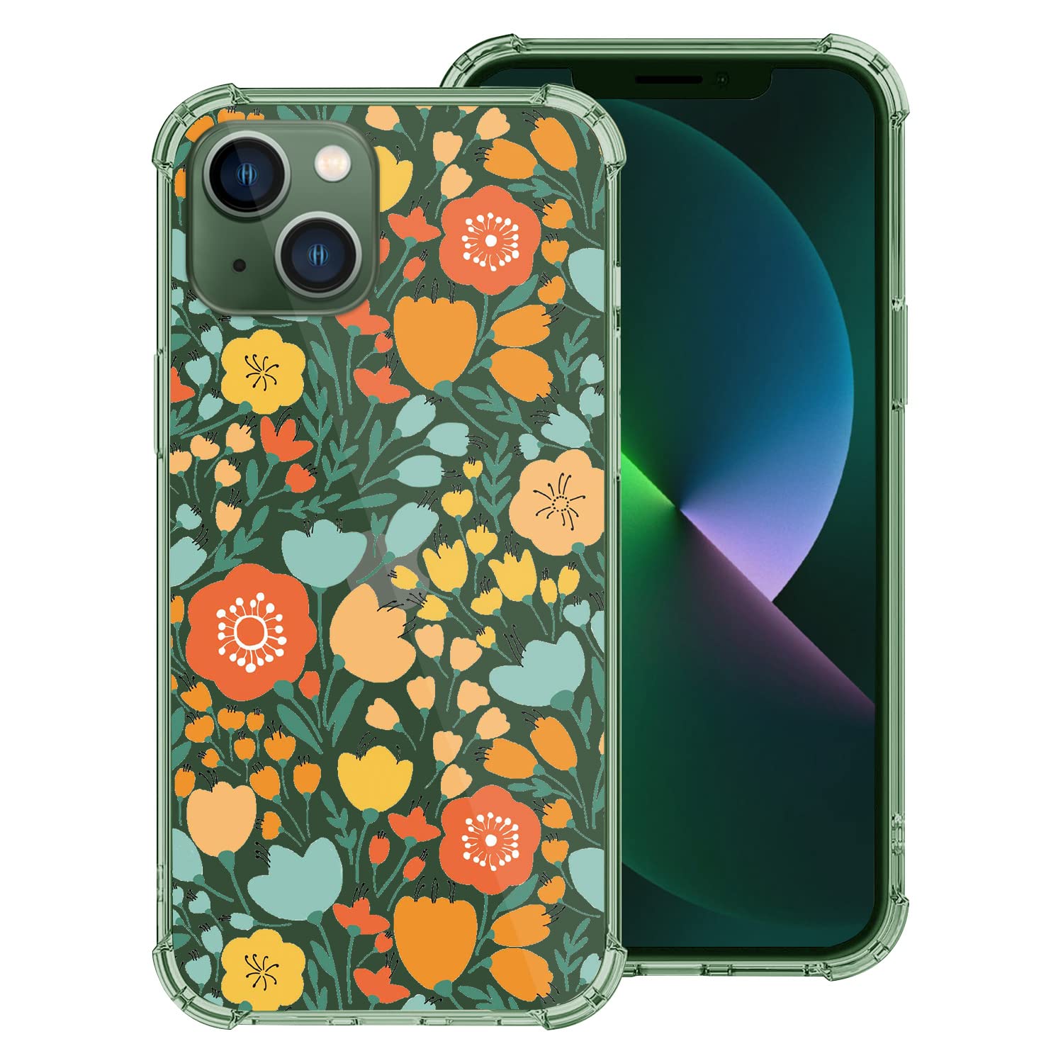 Hepix Yellow Floral Phone Case Compatible with iPhone 14 & iPhone 13 (6.1 inch 2021) - Cute Orange Flower TPU Protective Cover for Women & Girls - Perfect for Everyday Use, Work, School & Travel