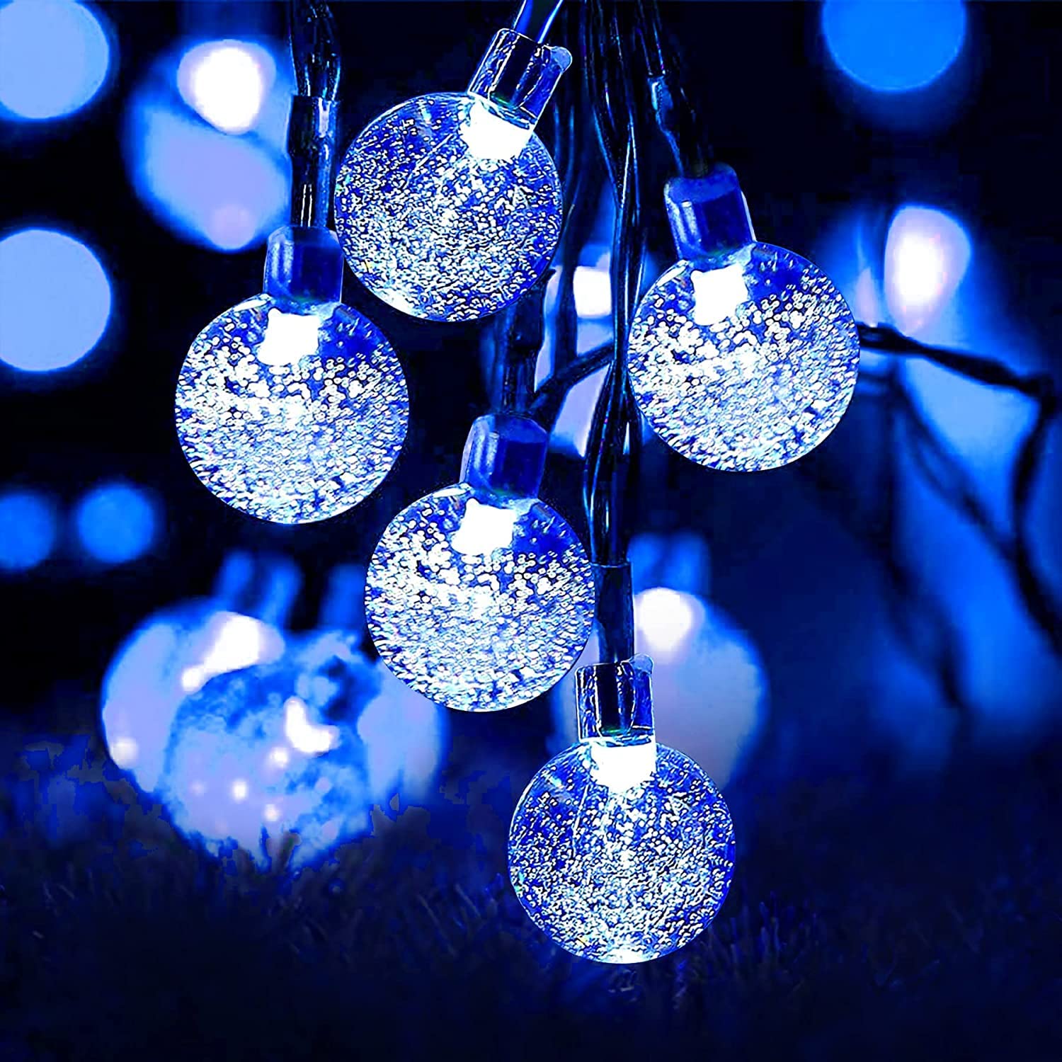 50 LED Solar Outdoor String Lights with 8 Lighting Modes - 24 Ft Waterproof Halloween Decorations for Garden, Patio, Party & Festival - Perfect for Tree Lighting, Backyard Decor & Holiday Celebrations (Blue)