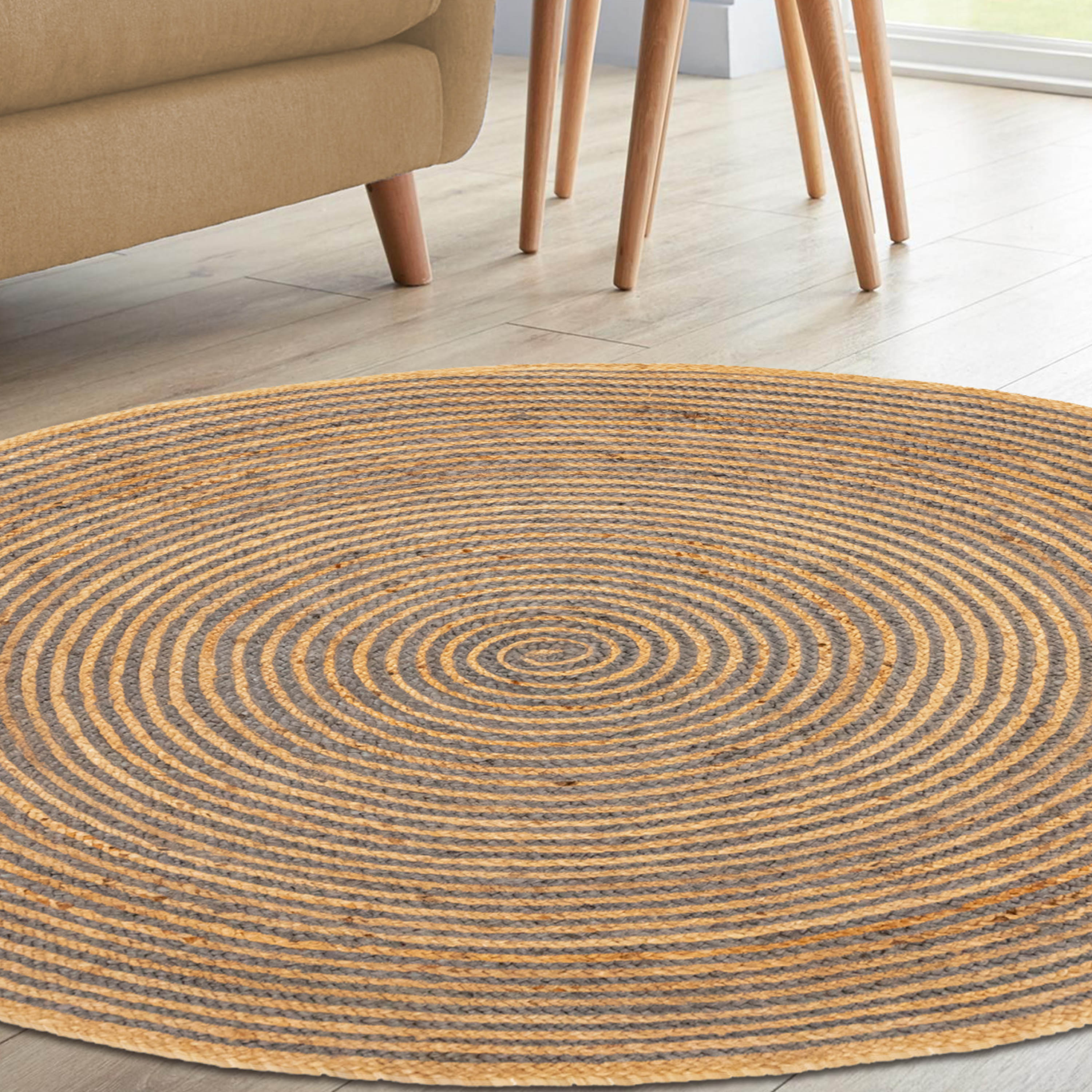 Braided Jute Reversible Handwoven Rug - Natural Fiber Indoor/Outdoor Area Rug for Living Room, Bedroom, Patio & Deck - Eco-Friendly Home Decor